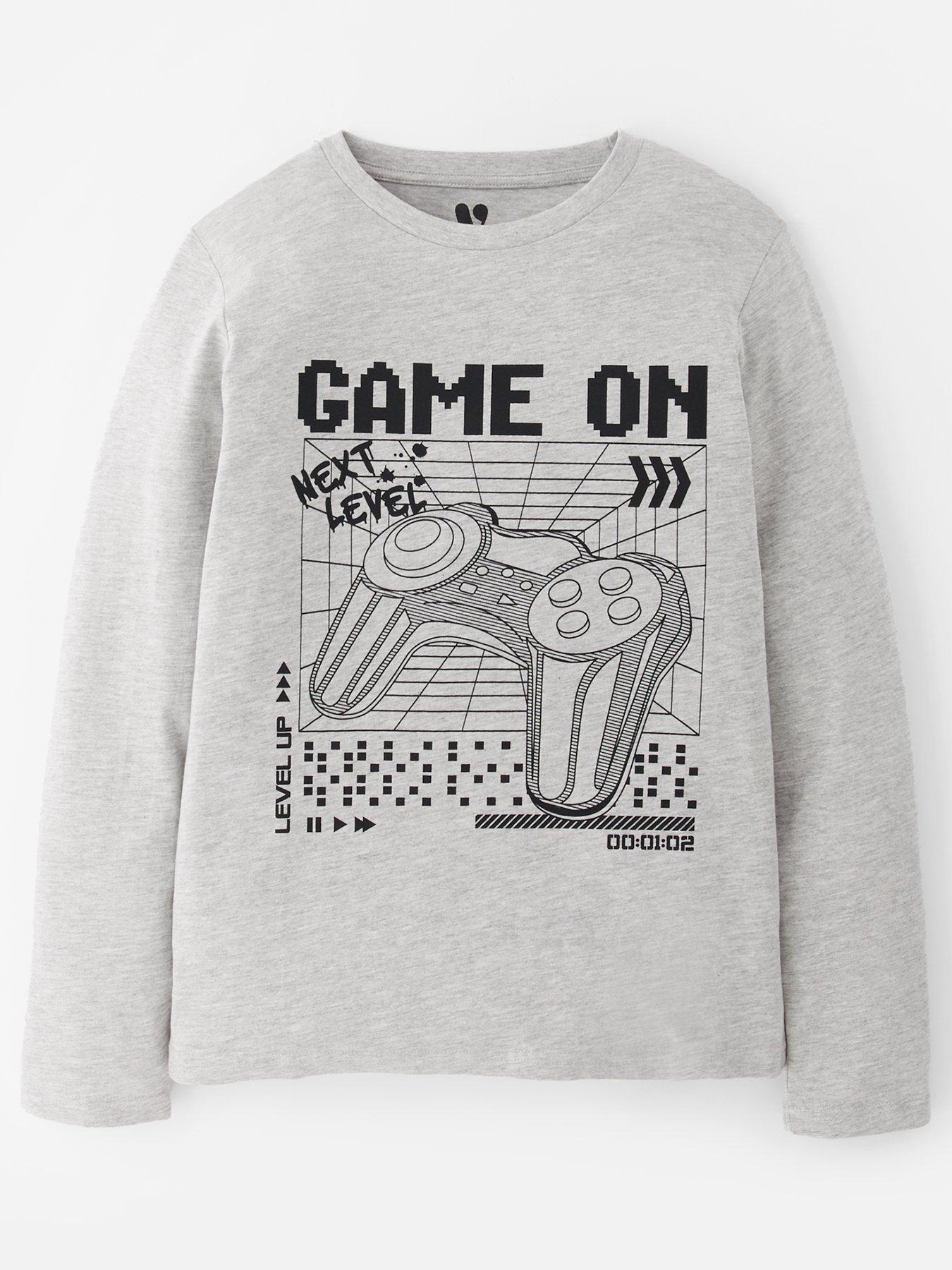 Mini V by Very Boys Long Sleeve Gaming Graphic T-shirt - Grey