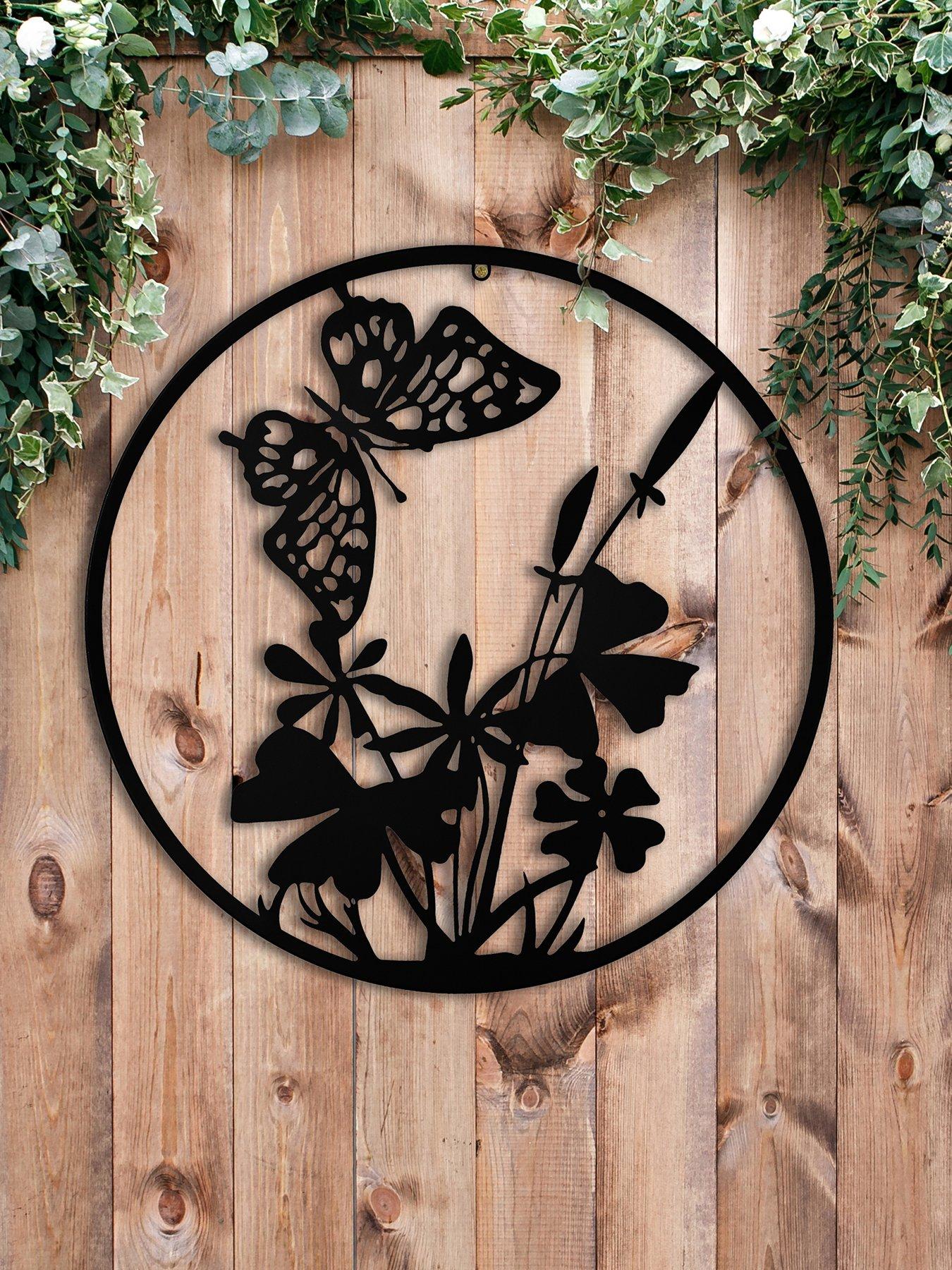 undefined Metal Wall Art 60cm - Butterfly  &  Flowers
