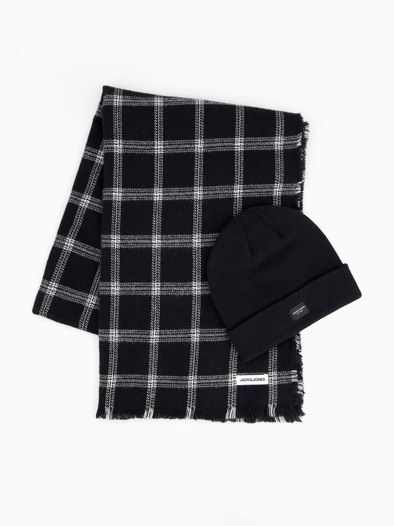 Jack & Jones Frost Beanie Hat And Check Scarf Gift Set - Black