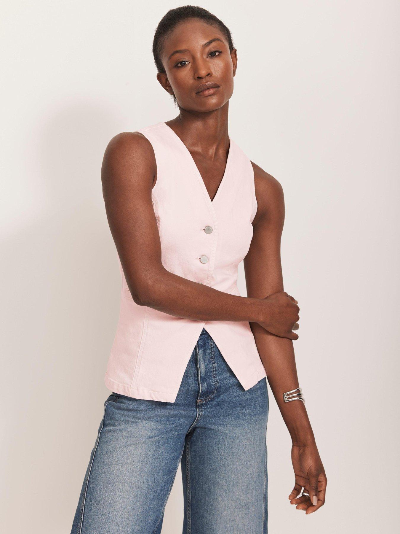 undefined Denim V Neck Waistcoat - Pink