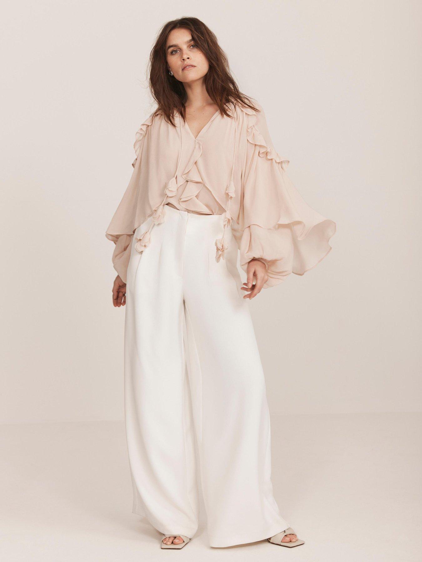 undefined Neutral Cape Ruffle Blouse