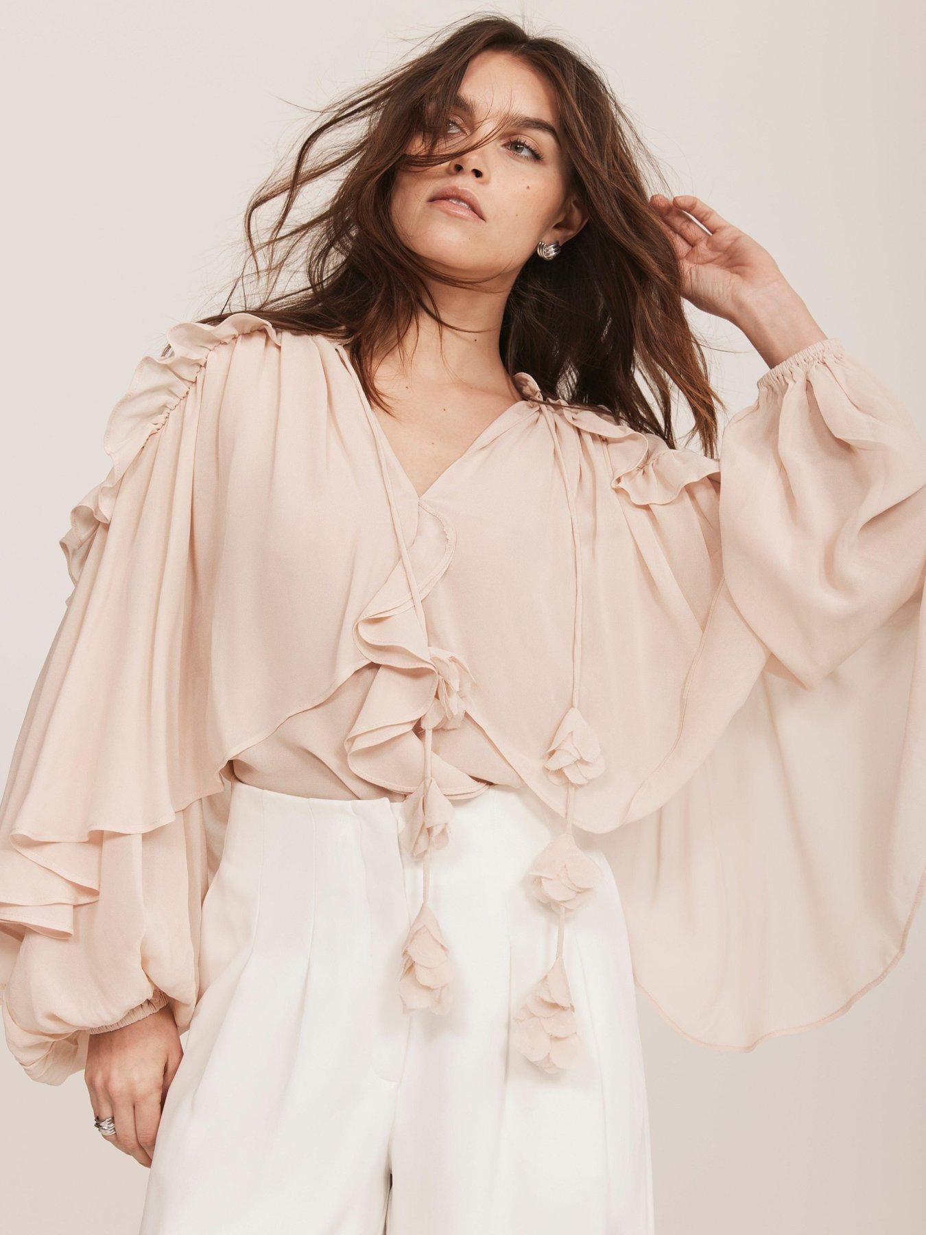 Mint Velvet Neutral Cape Ruffle Blouse - Beige | Very