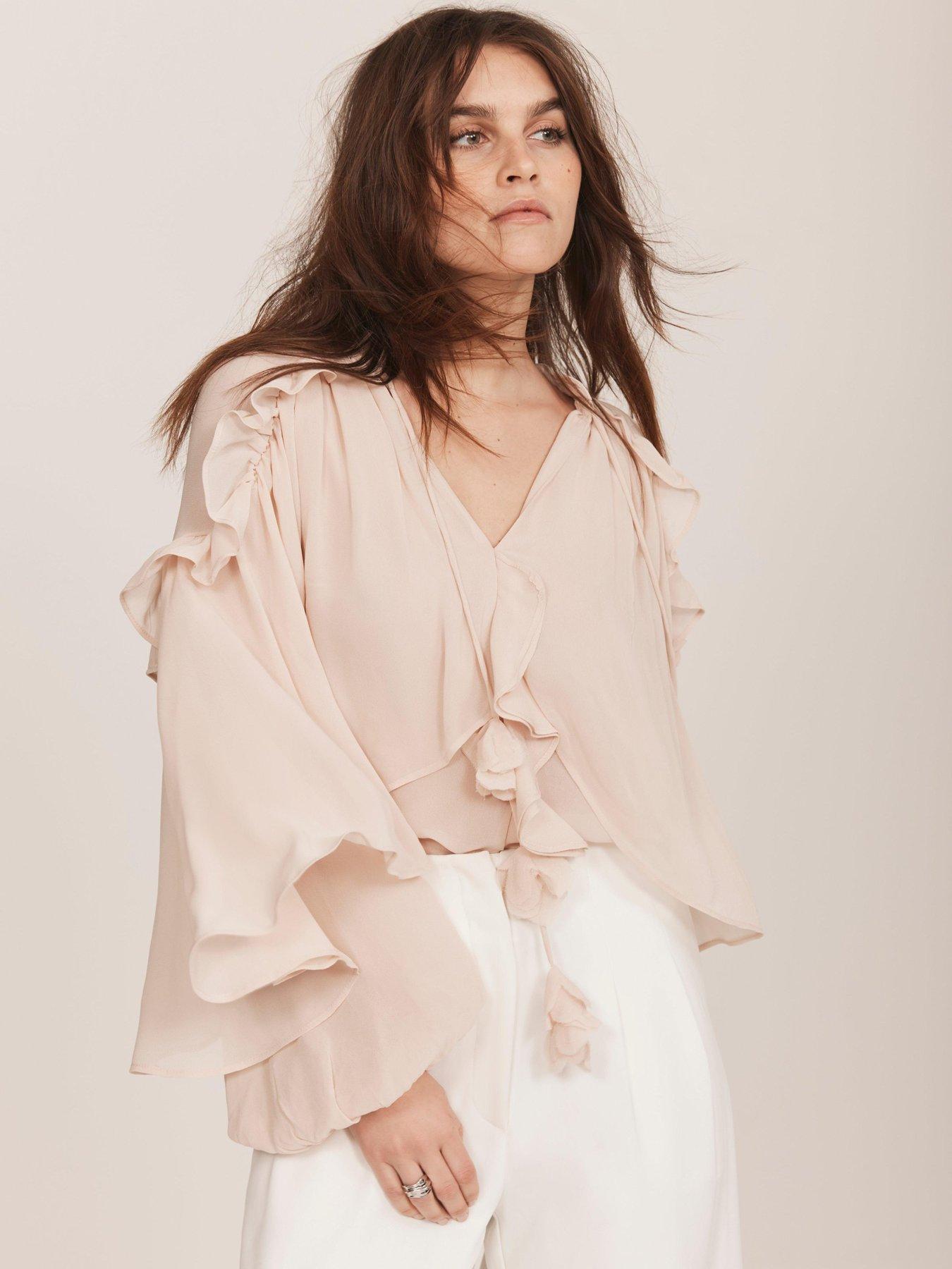Mint Velvet Neutral Cape Ruffle Blouse - Beige | Very