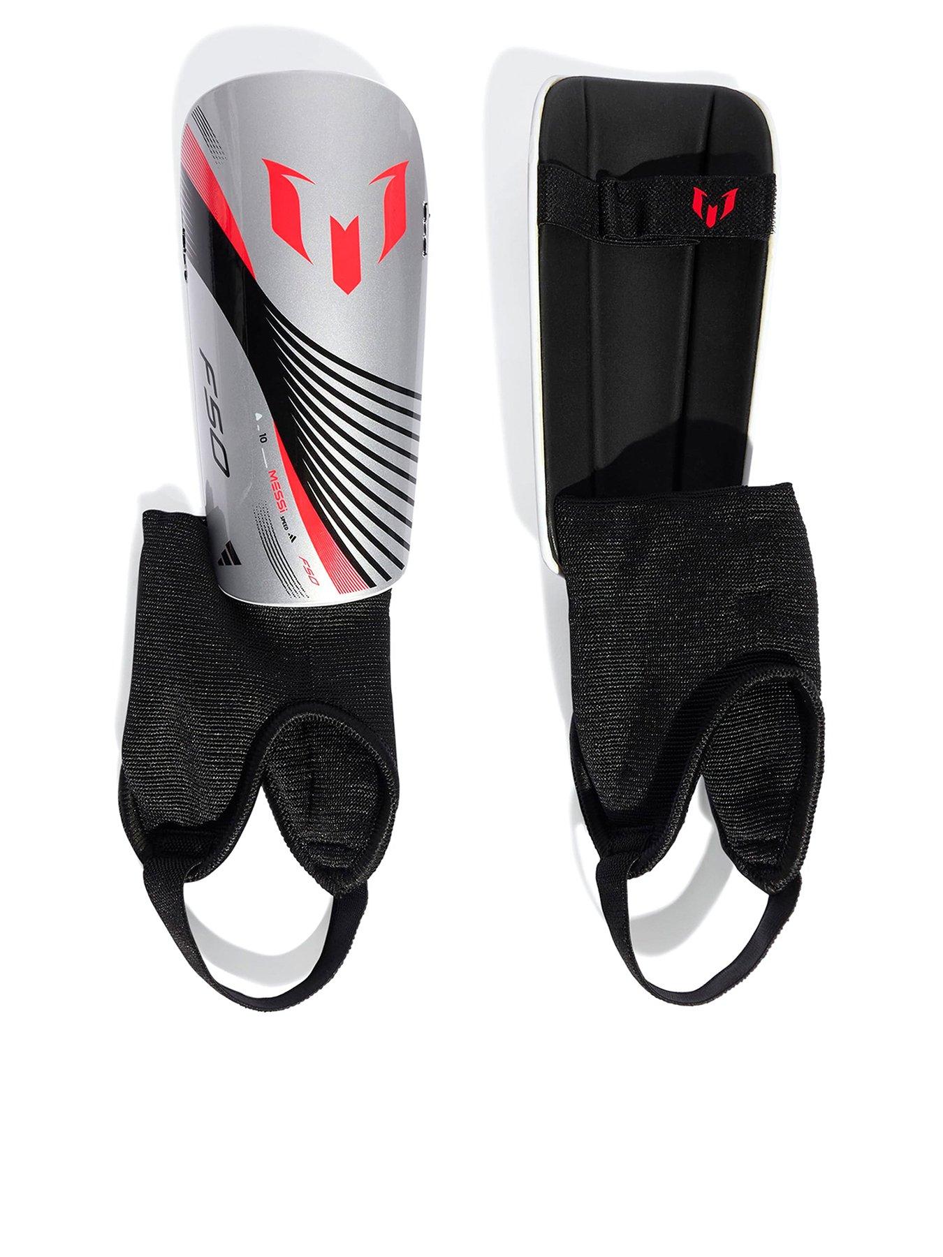 adidas Junior Messi Shin Guard - Silver Metallic / Lucid Red / Black