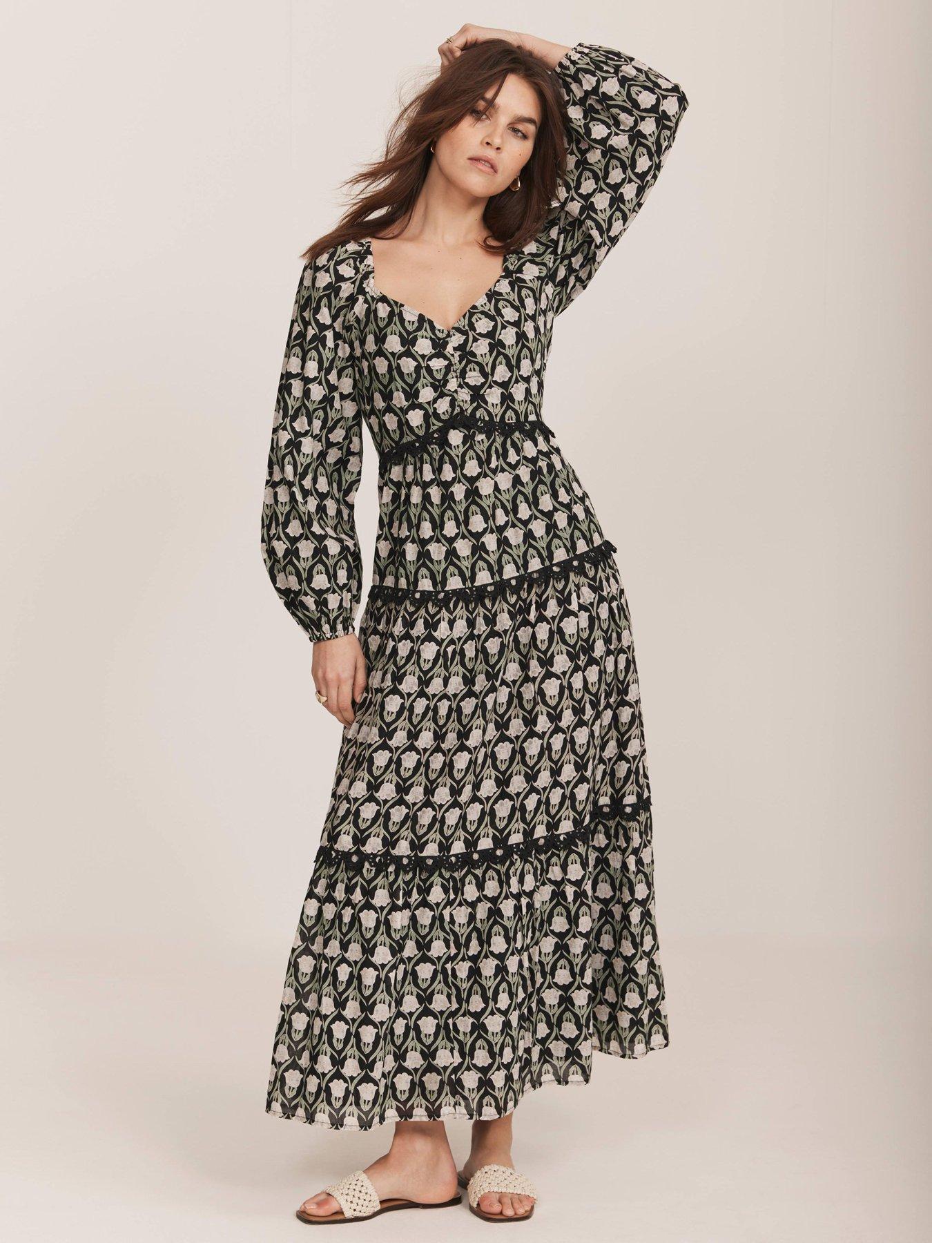 undefined Black Floral Print Maxi Dress