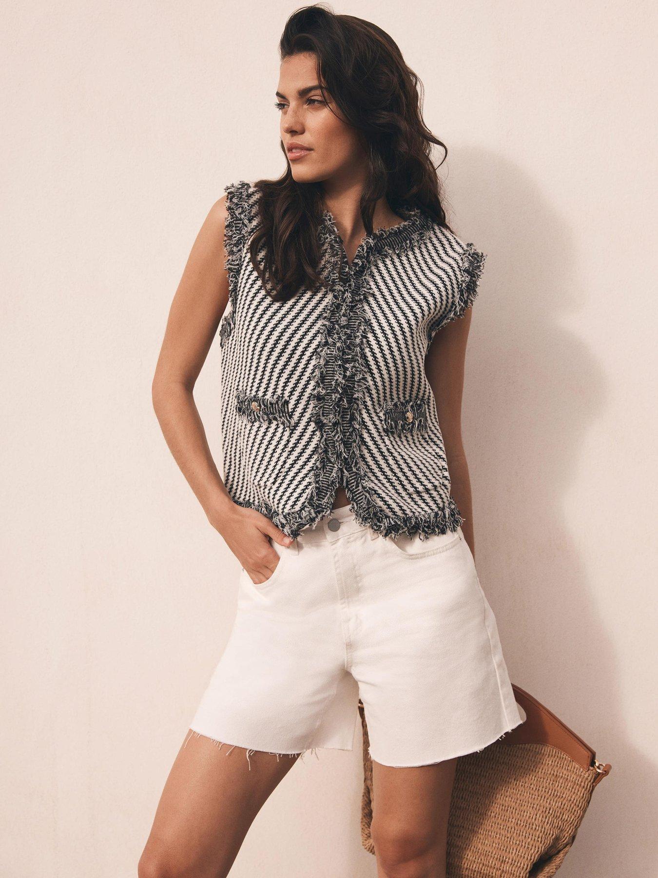 Image 2 of 6 of Mint Velvet Mono Textured Knit Waistcoat - White