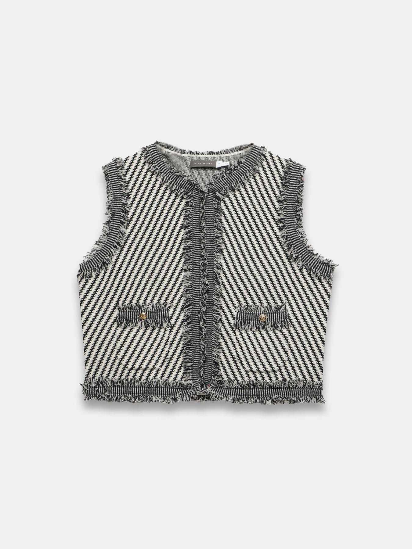 Image 5 of 6 of Mint Velvet Mono Textured Knit Waistcoat - White
