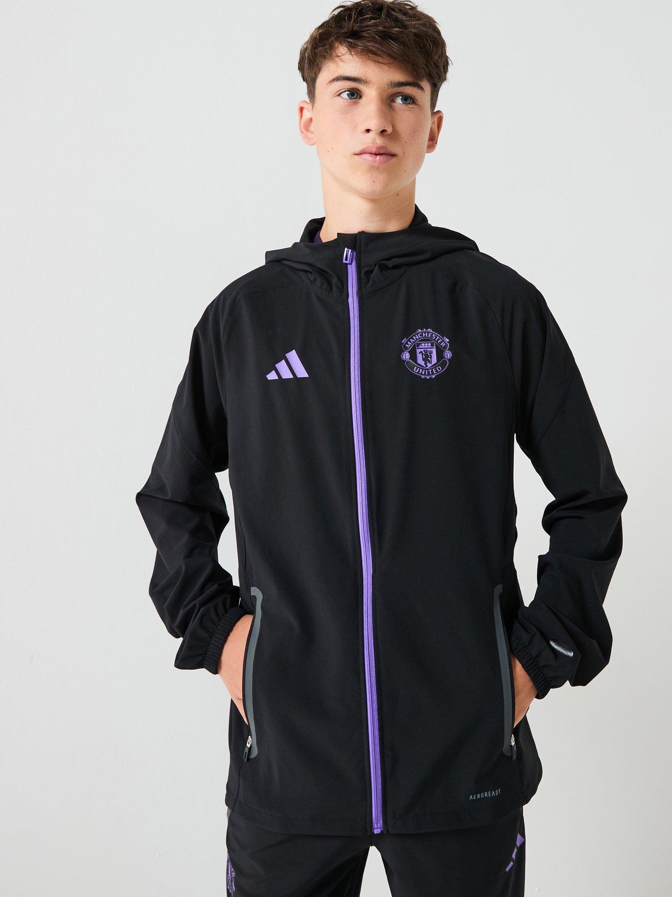 Image 1 of 6 of adidas Junior Manchester United Vis Tech Hooded Training Jacket - Black