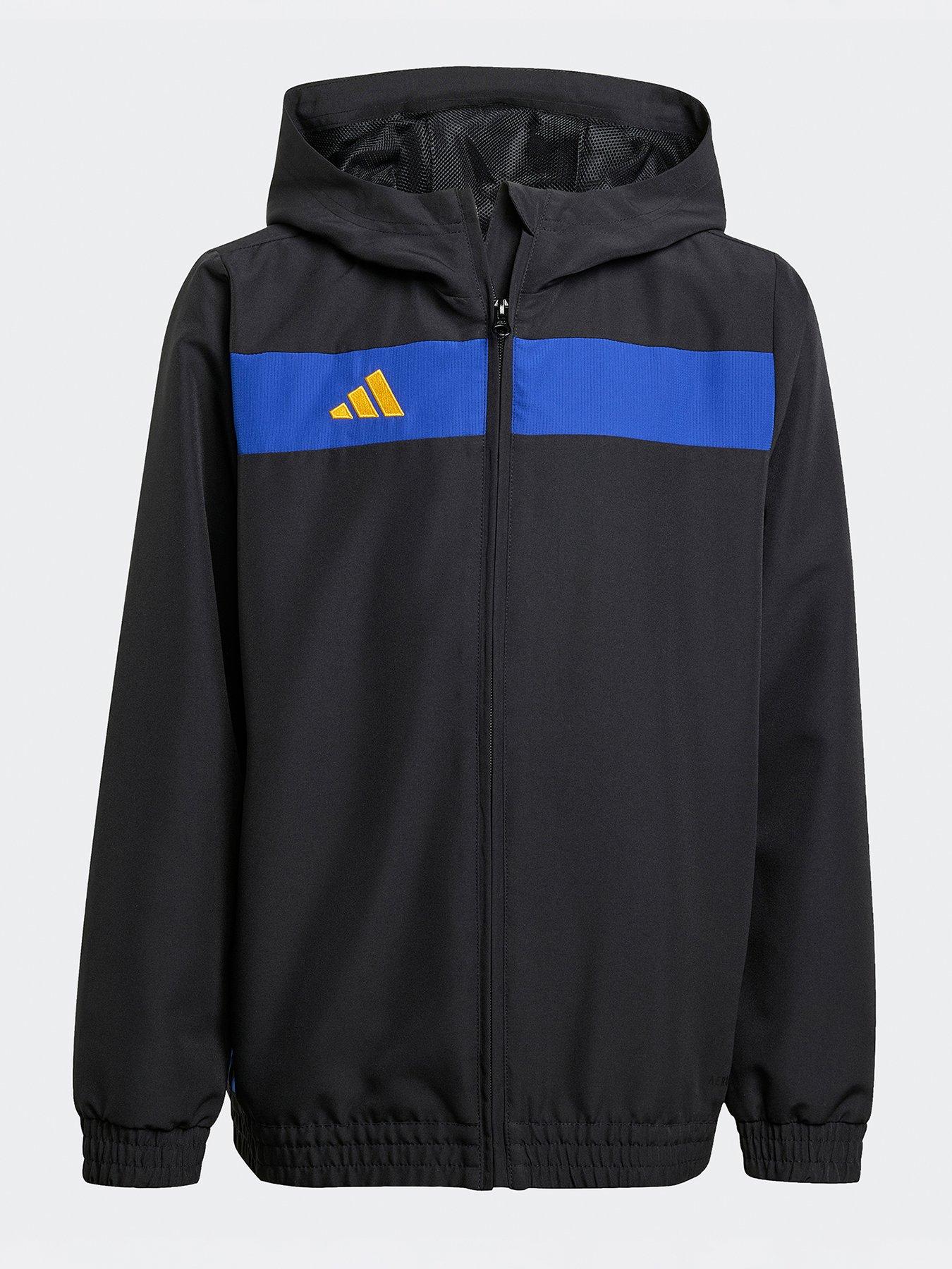 undefined Junior Tiro Essentials Woven Hoodie -Black/Blue