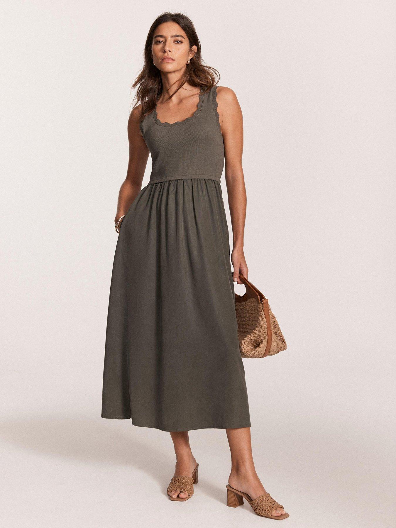 undefined Scallop Trim Midi Dress - Green