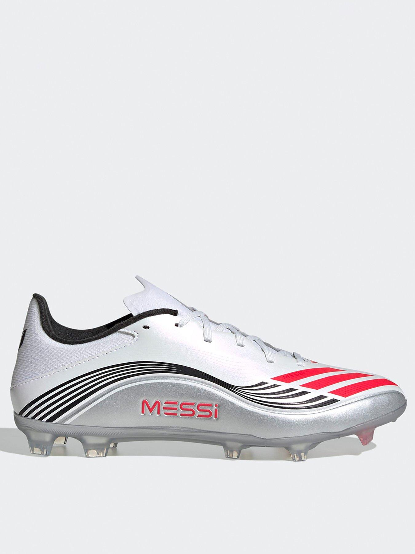 undefined Mens F50 Messi League Firm Ground Football Boots - Cloud White / Lucid Red / Silver Metallic