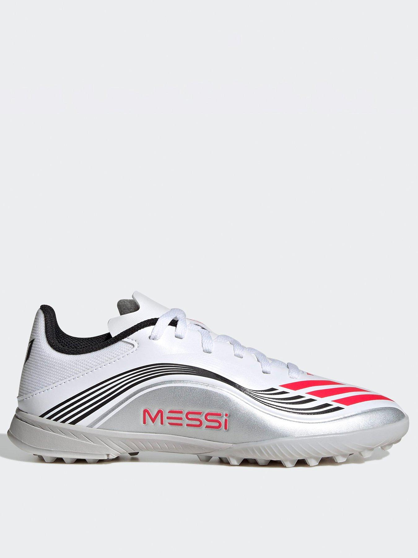 adidas Junior F50 Messi League Astro Turf Football Boots, White, Size 4 Older