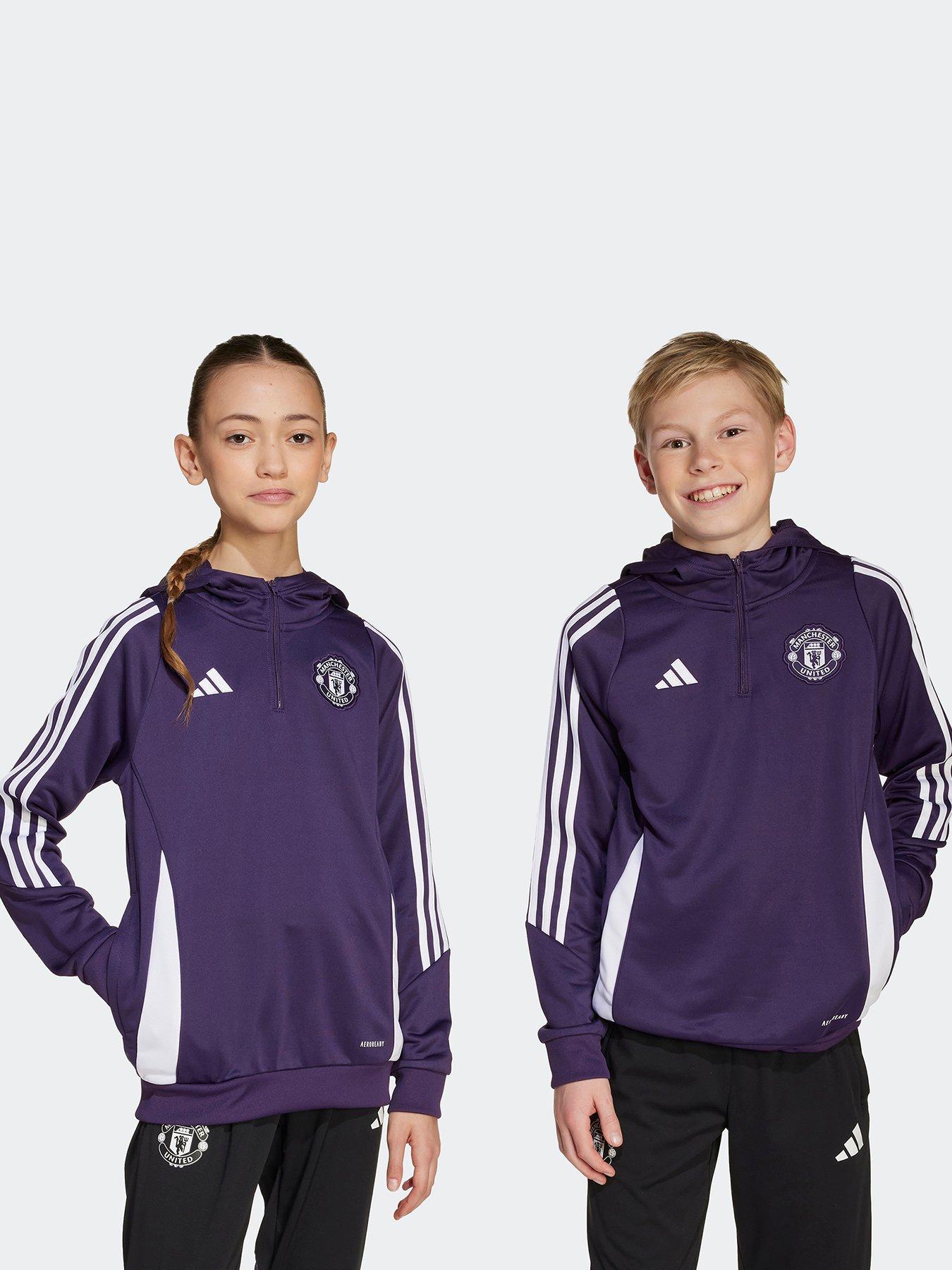 Image 1 of 5 of adidas Junior Manchester United Training Hoodie - Purple