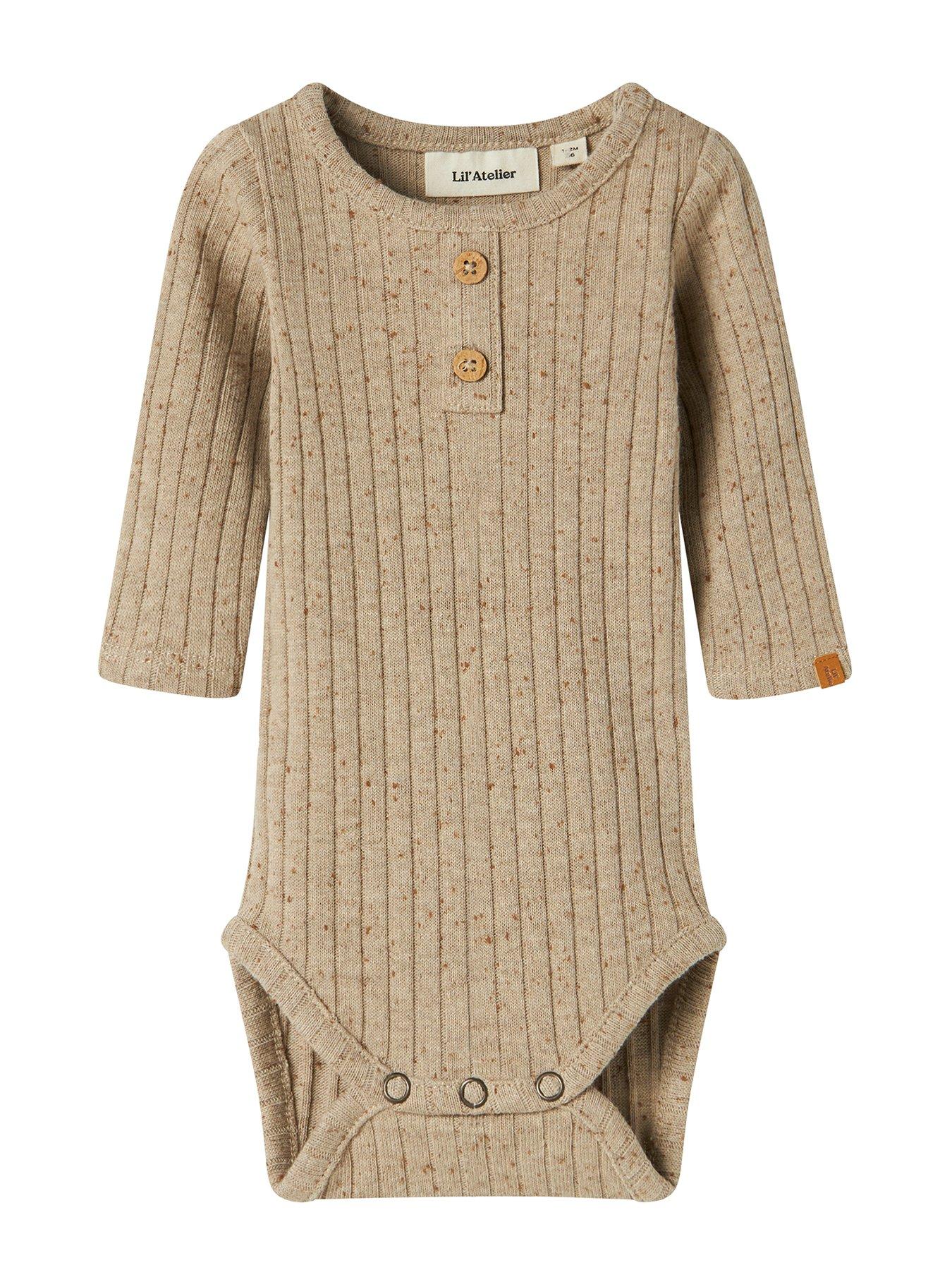 Lil Atelier Baby Boys Marl Long Sleeve Bodysuit - Brown