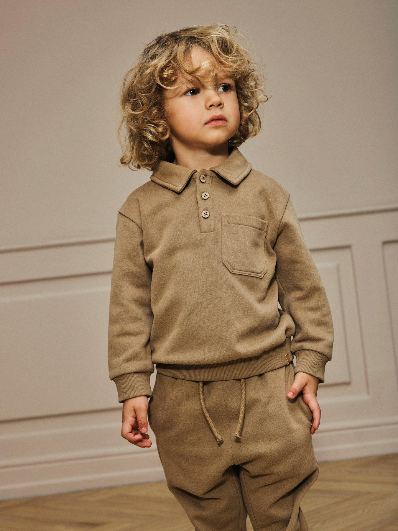 Image 1 of 4 of Lil Atelier Mini Boys Collared Co-Ord Sweat - Brown