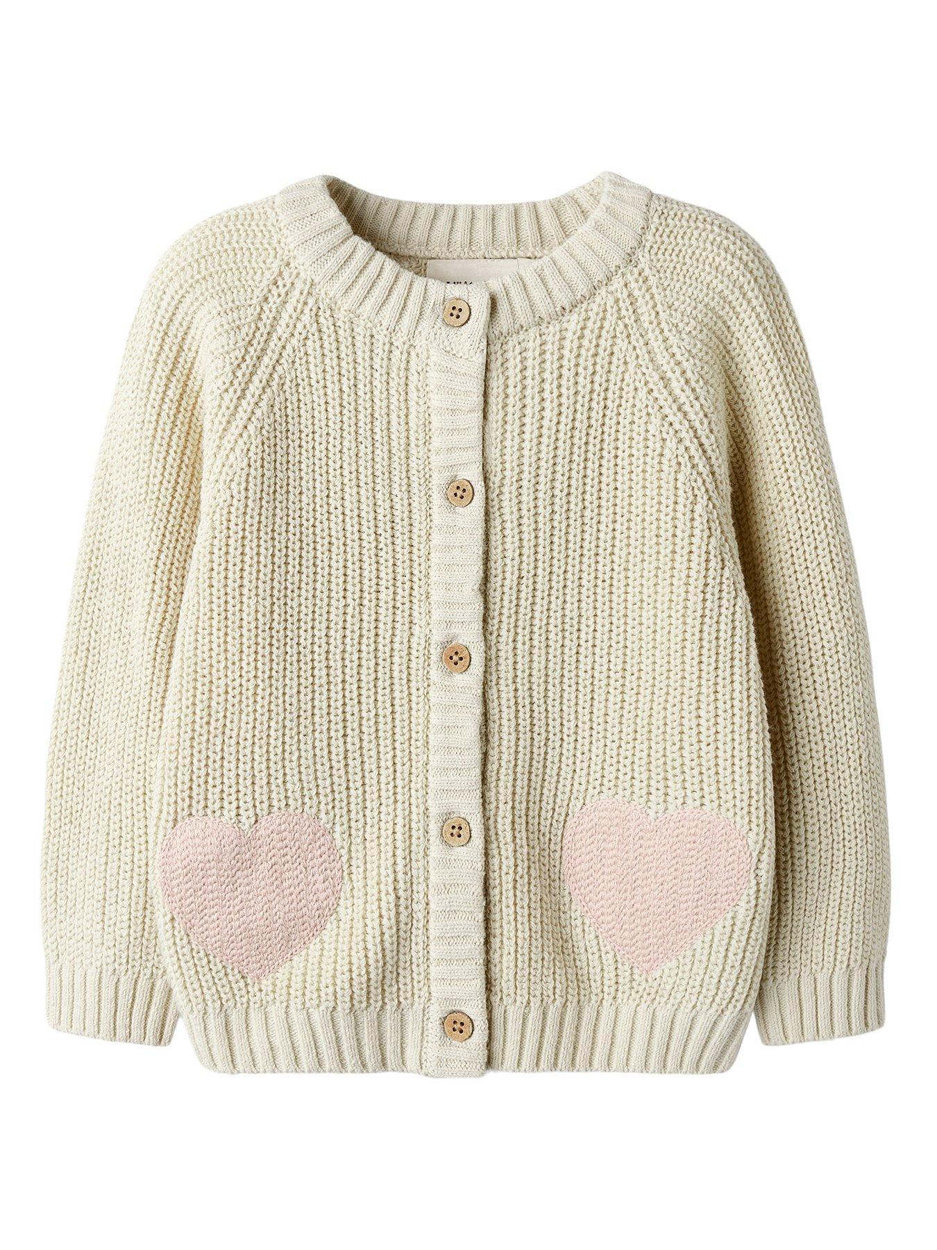 Lil Atelier Mini Girls Heart Knitted Cardigan - Beige