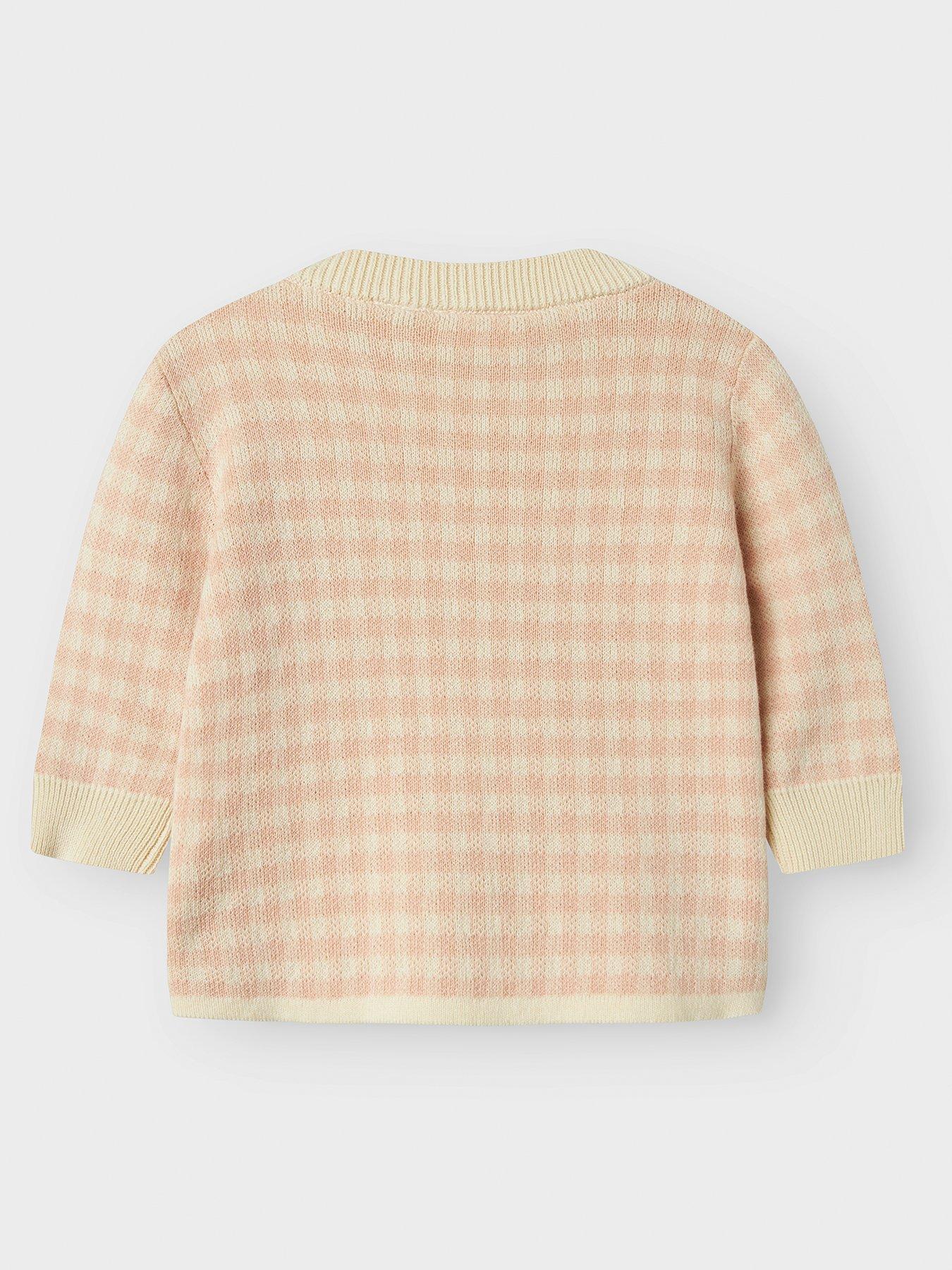 Image 3 of 5 of Lil Atelier Baby Girls Gingham Knitted Jumper - Light Pink