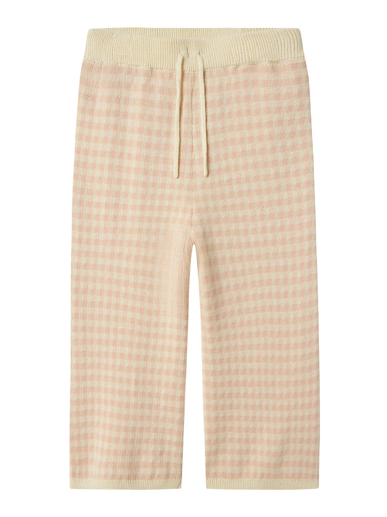 Image 2 of 5 of Lil Atelier Mini Girls Gingham Knitted Co-Ord Trousers - Light Pink