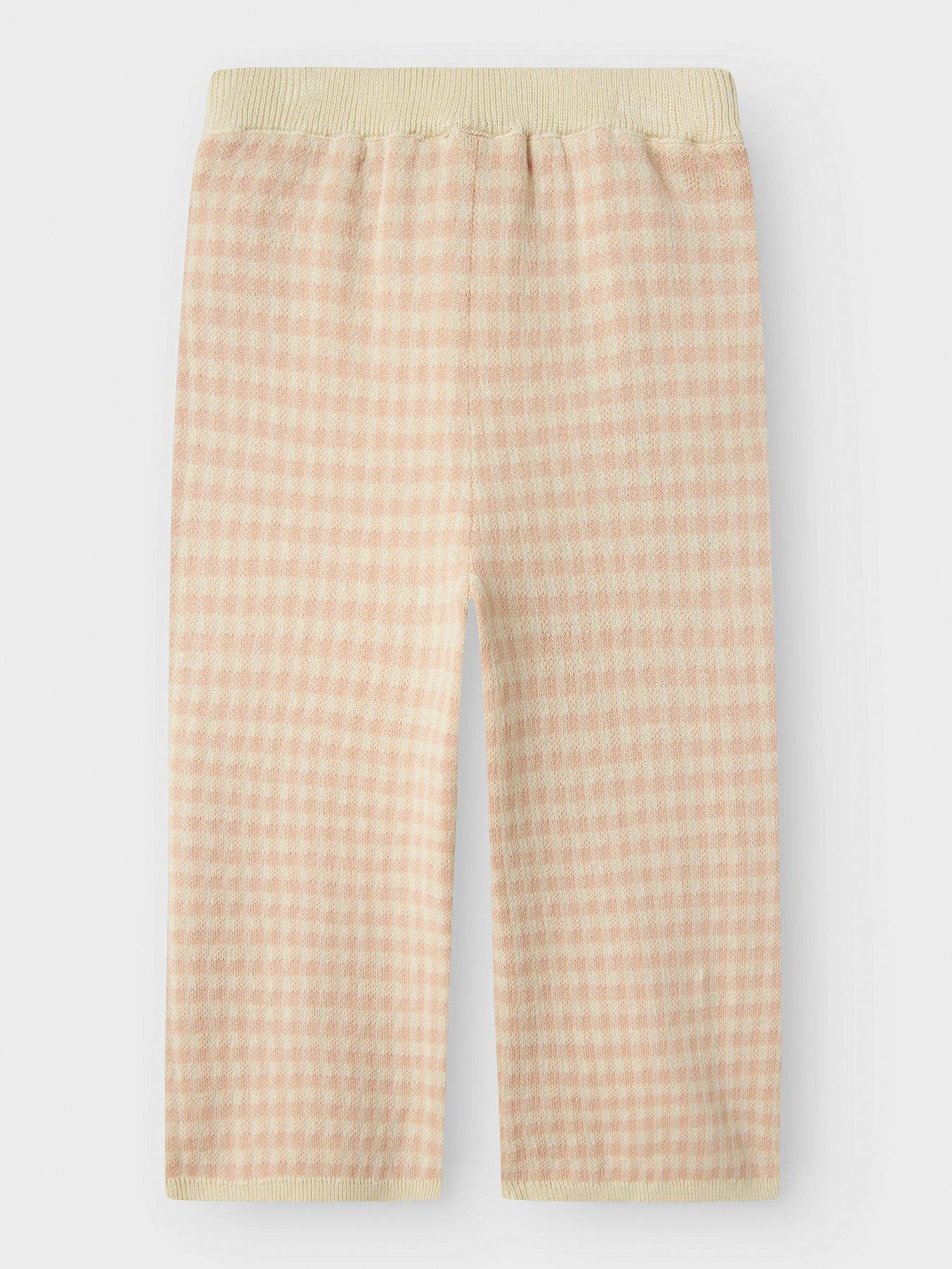 Image 3 of 5 of Lil Atelier Mini Girls Gingham Knitted Co-Ord Trousers - Light Pink