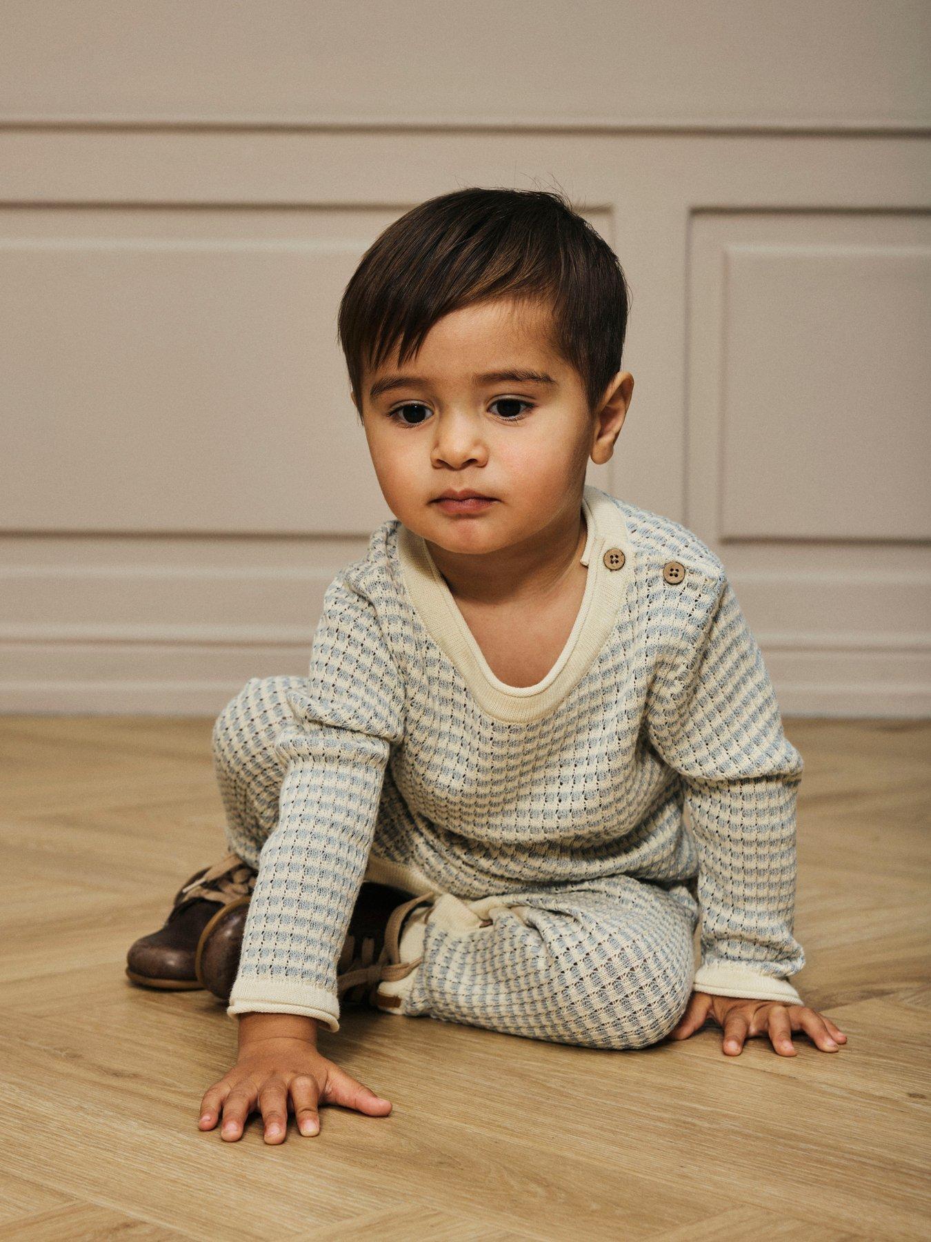Image 1 of 6 of Lil Atelier Baby Boys Textured Knitted Romper - Grey