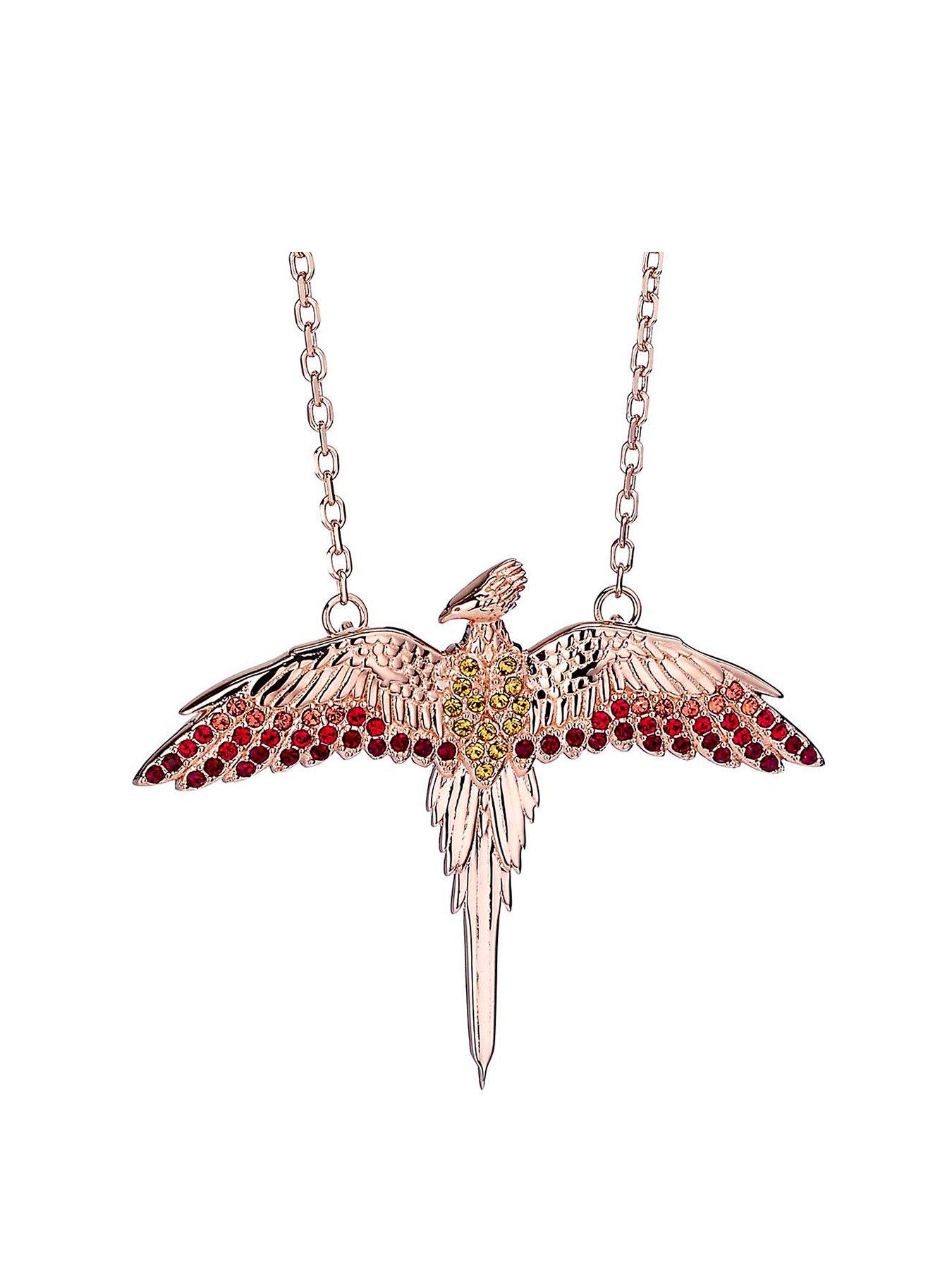 Harry Potter Sterling Silver Fawkes Necklace with Crystal Elements