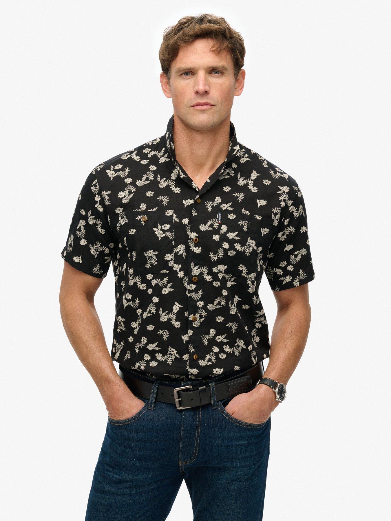 undefined Short Sleeve Button Up Beach Shirt - Black