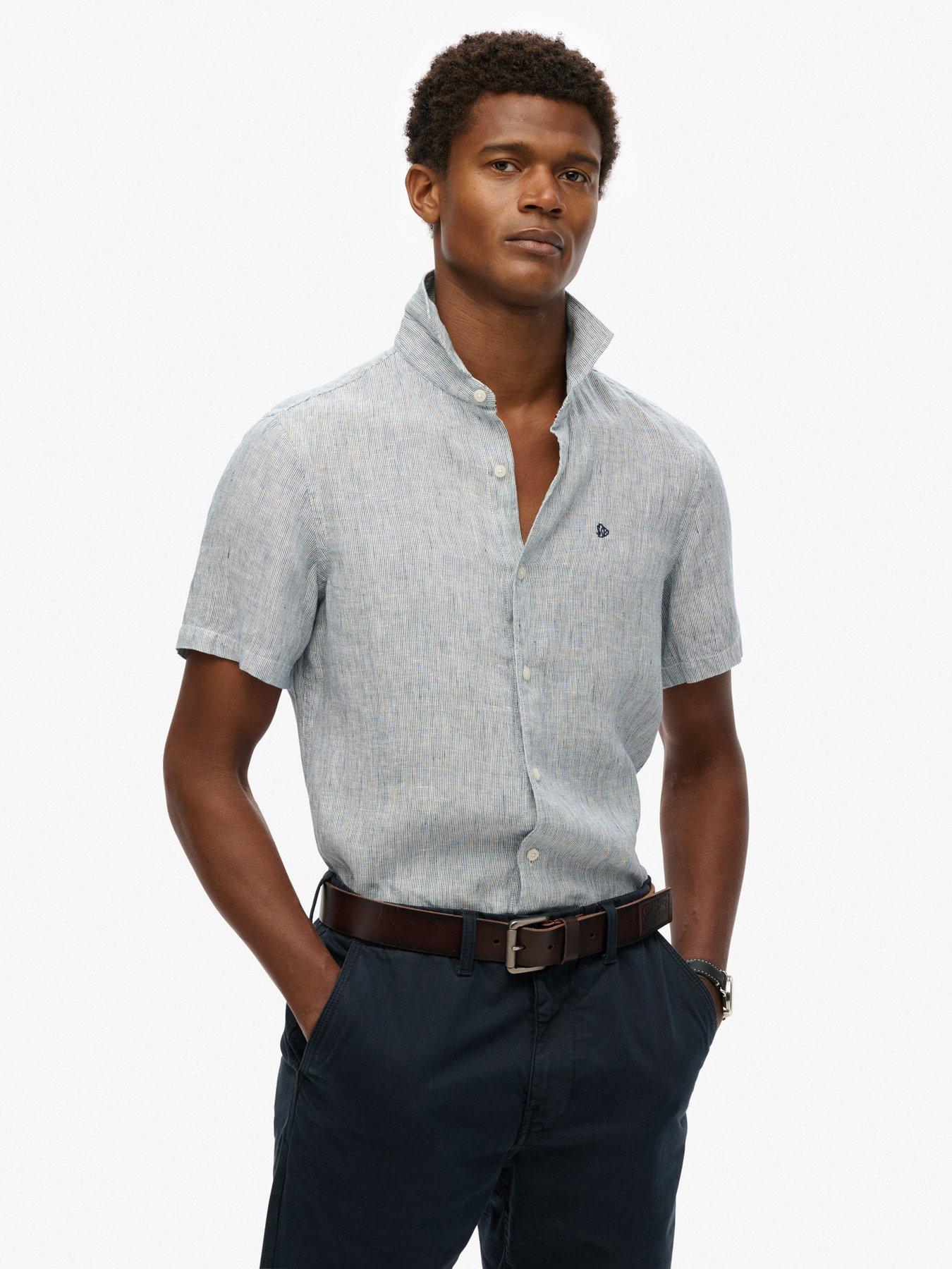 undefined Embroidered Vacation Linen Short Sleeve Shirt - Navy