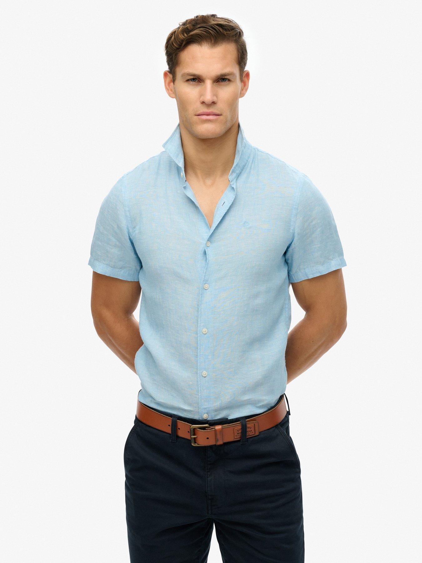 undefined Embroidered Vacation Linen Short Sleeve Shirt - Light Blue