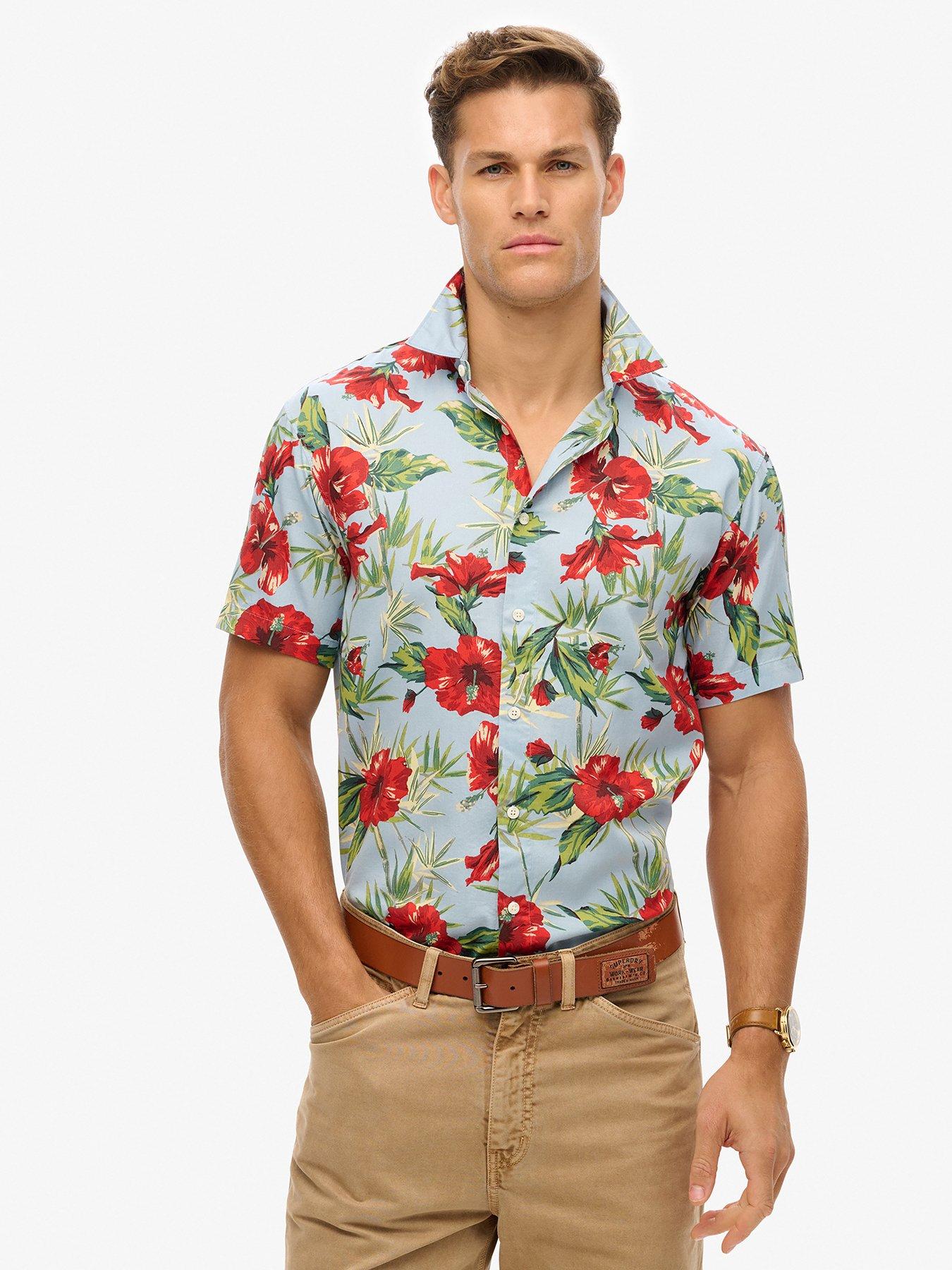 undefined Hawaiian Printed Short Sleeve Shirt - Blue