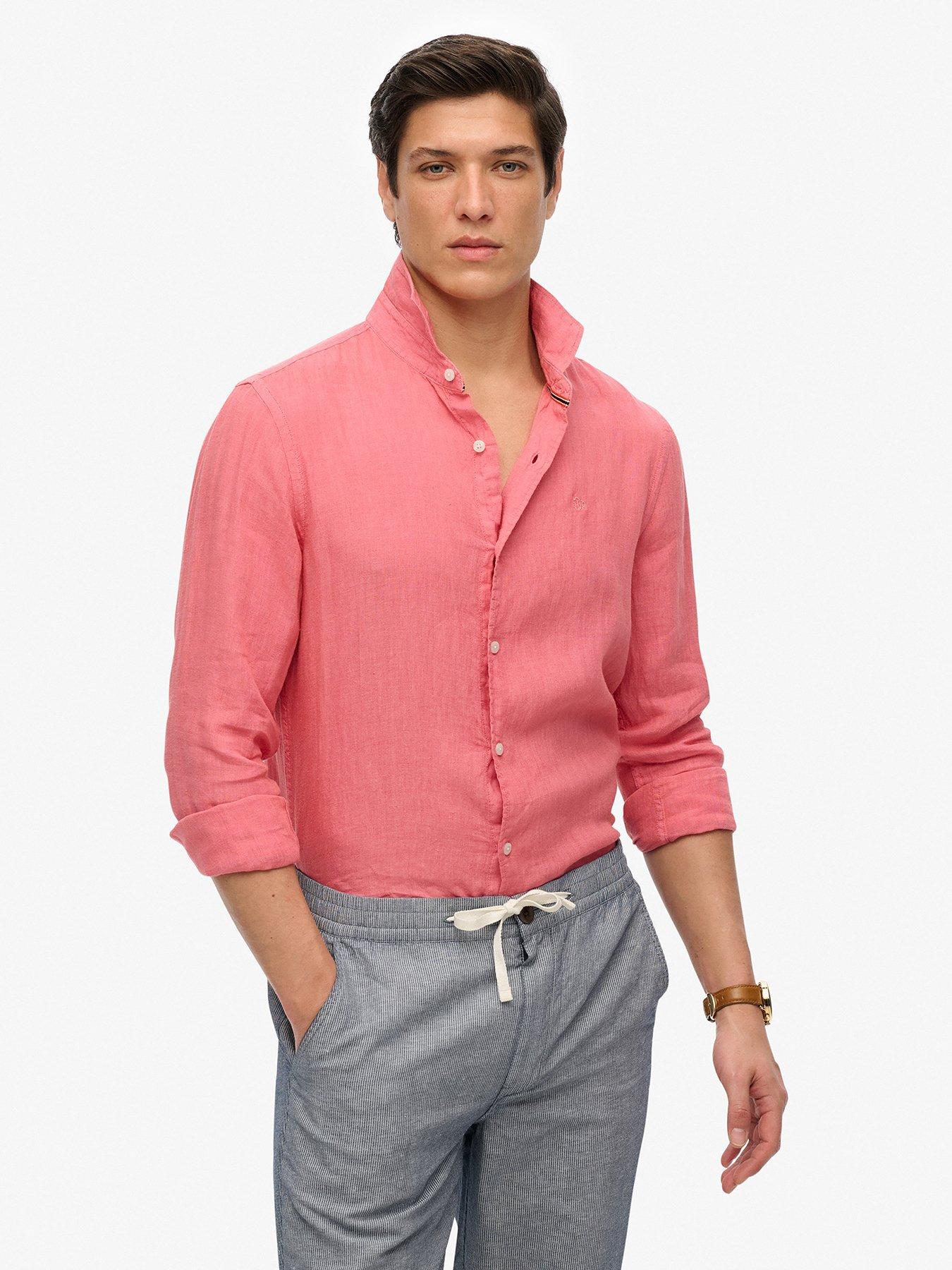 undefined Embroidered Vacation Linen Long Sleeve Shirt - Pink