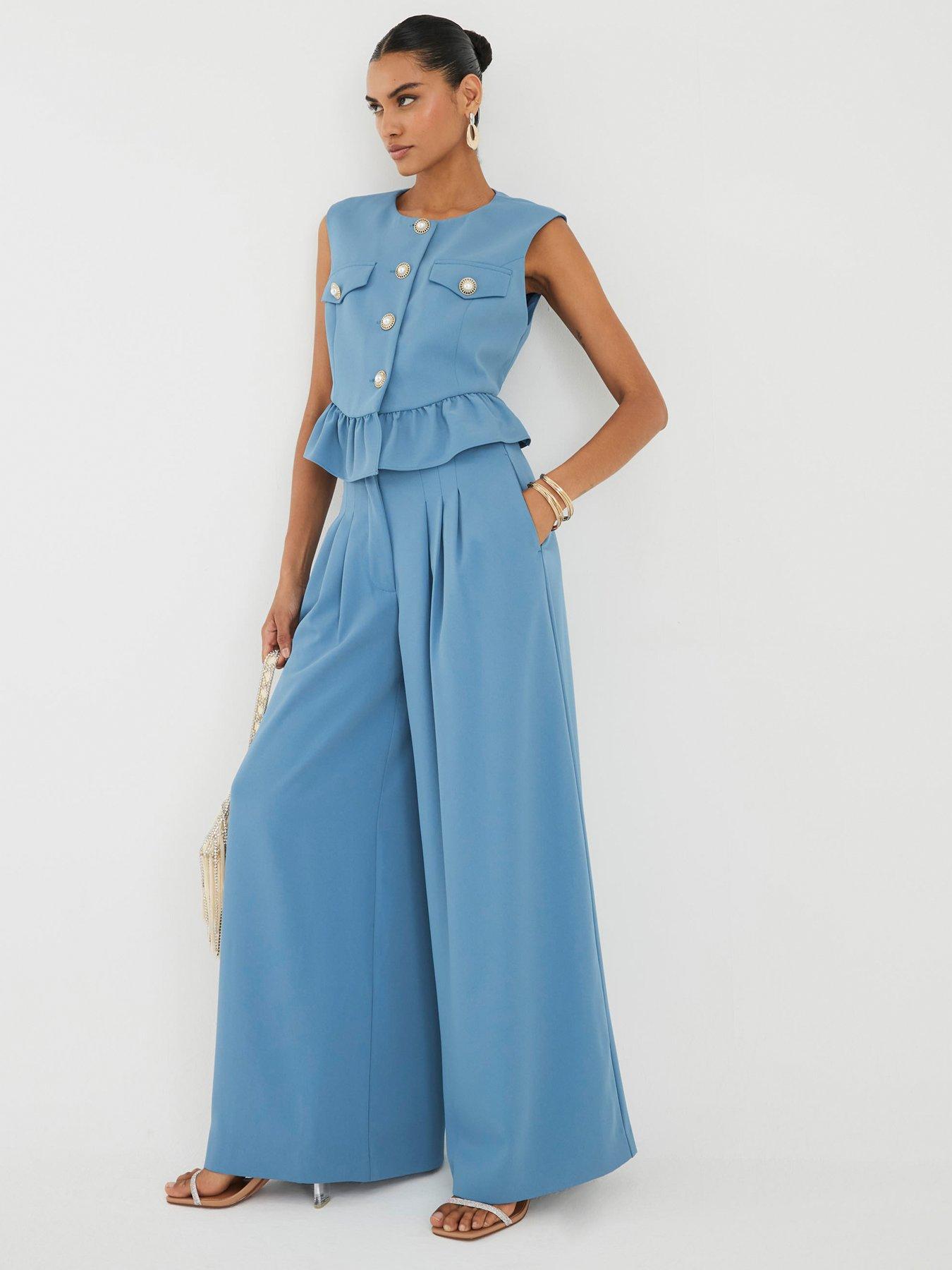 undefined Pleated Wide Trousers - Blue