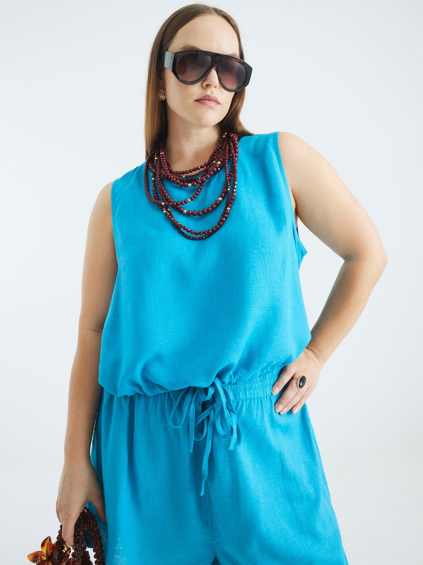 undefined Linen Blend Tank Top - Blue