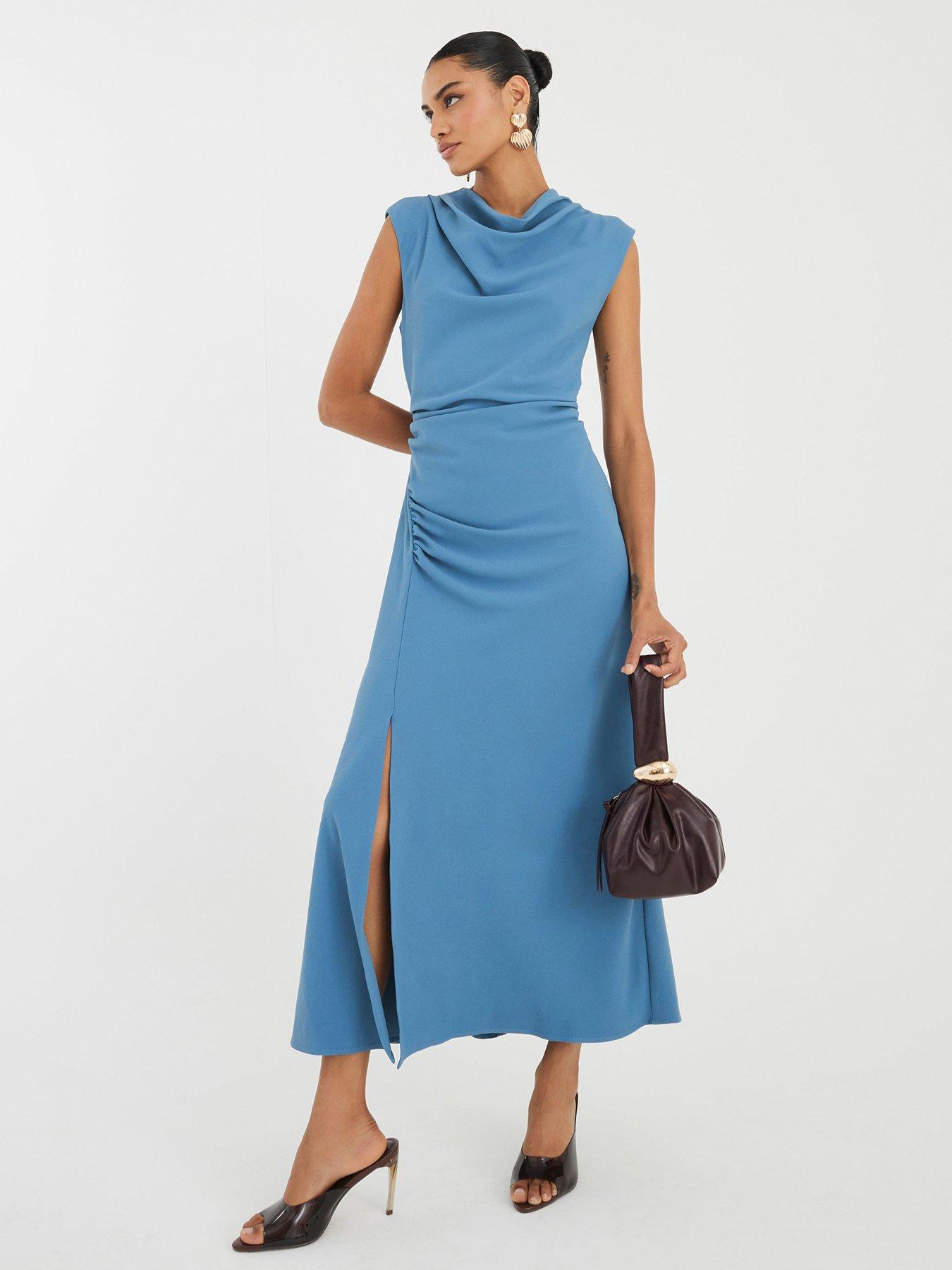 undefined Cowl Neck Midaxi Dress - Blue