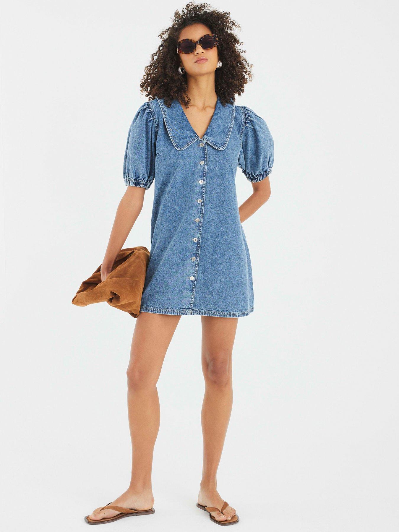undefined Piper Collared Shirt Dress - Blue