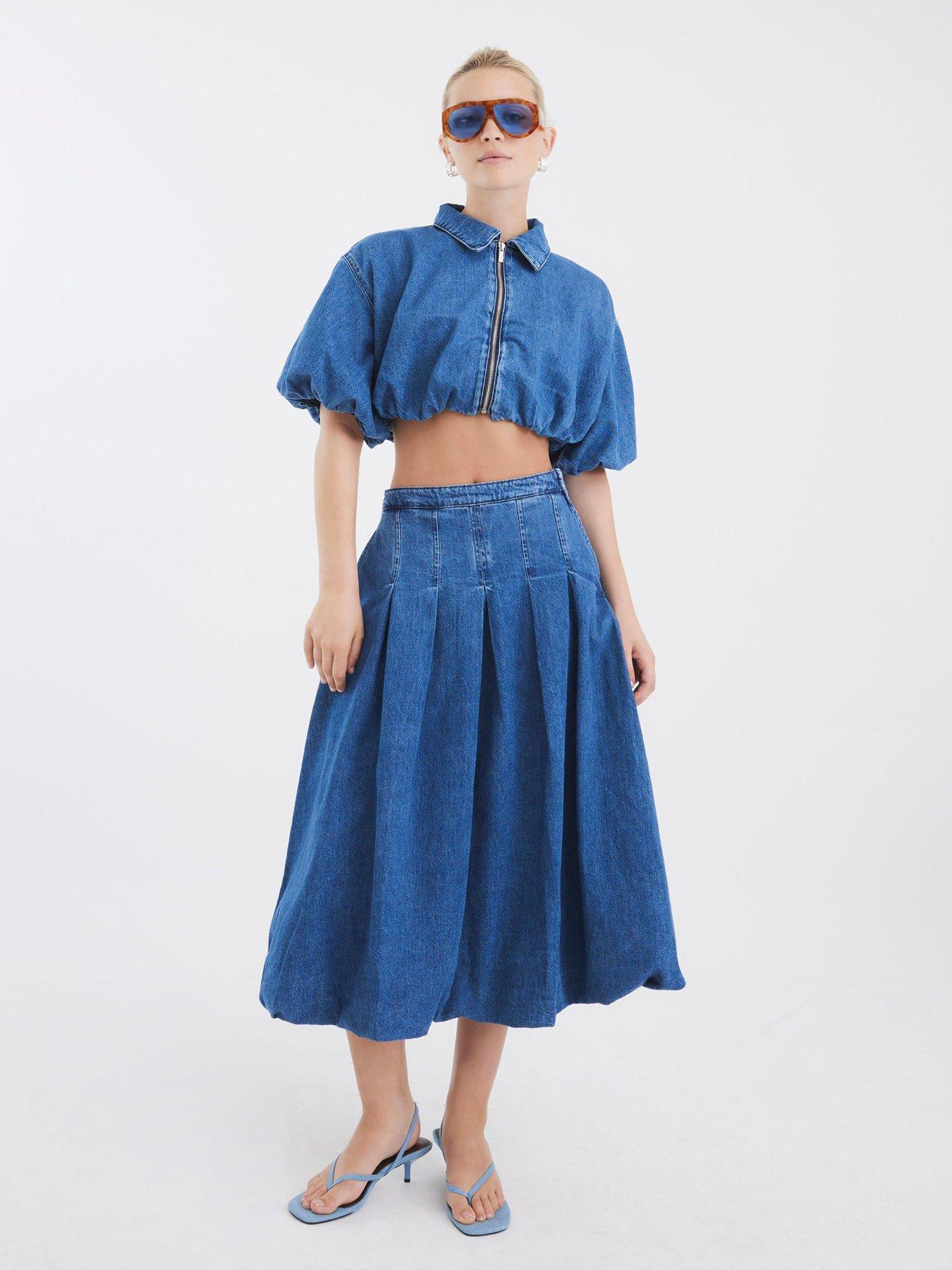 undefined Puffball Denim Top - Blue