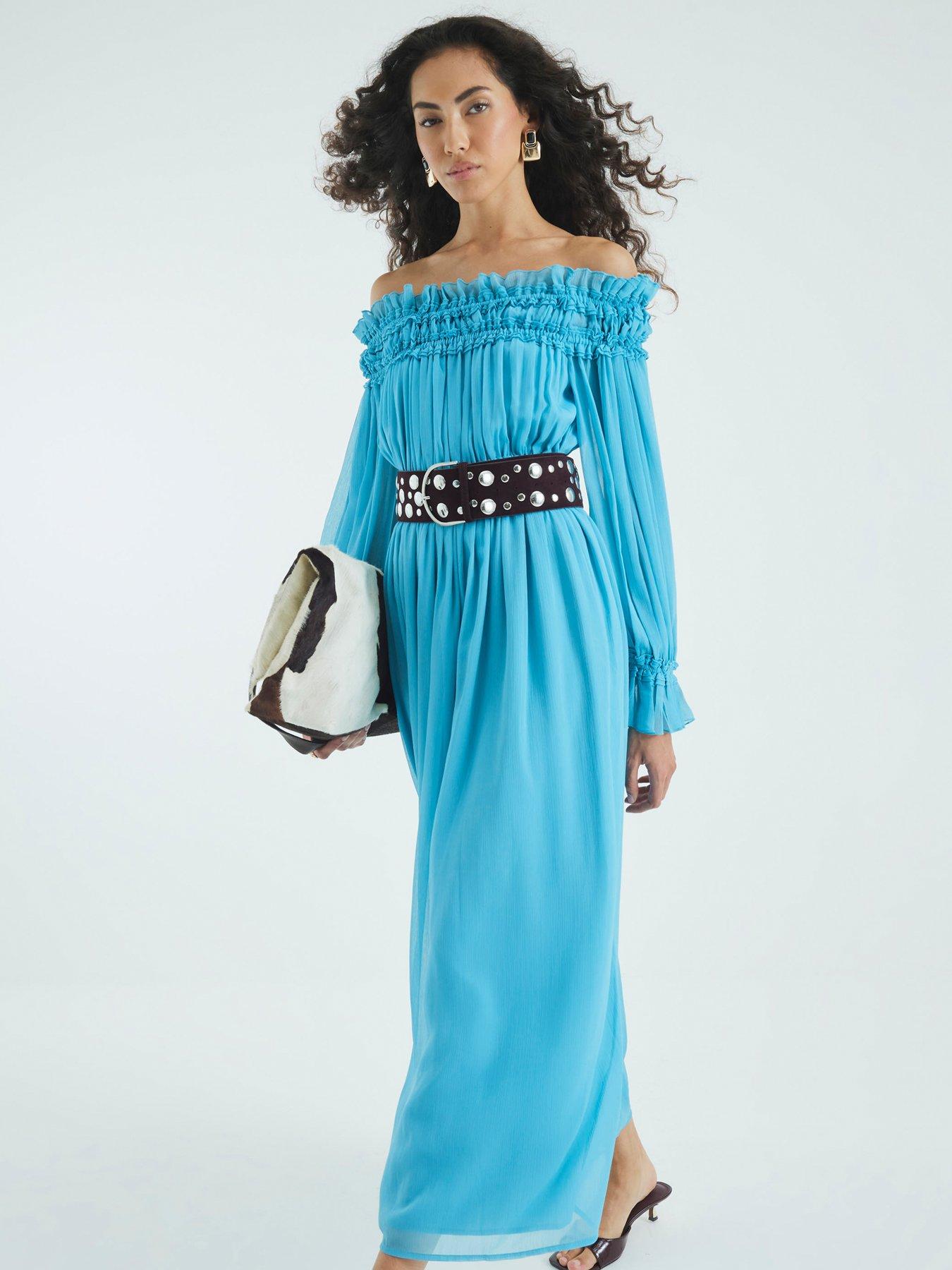 undefined Bardot Maxi Dress - Blue