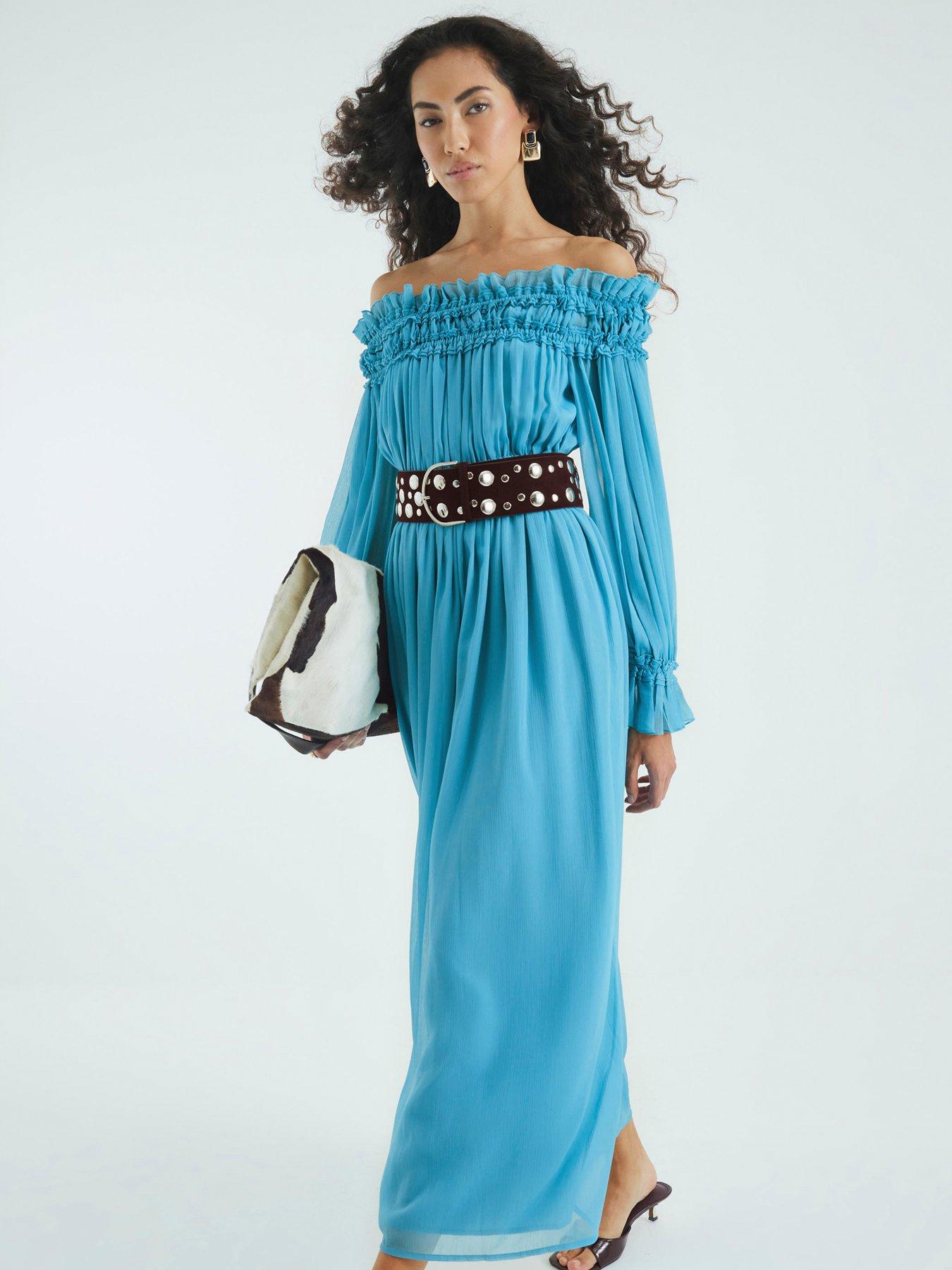 bardot maxi dress blue Vee Bardot Maxi Dress