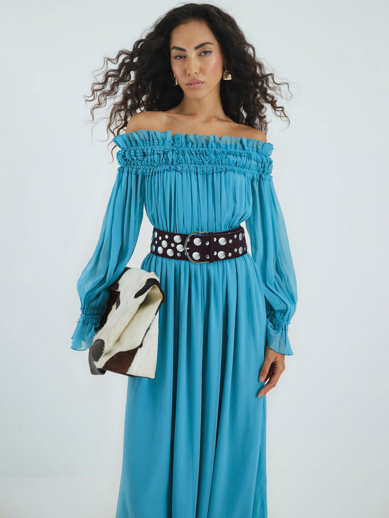 knee length dresses for ladies Blue Garden Toile Bardot Maxi Dress main image 1