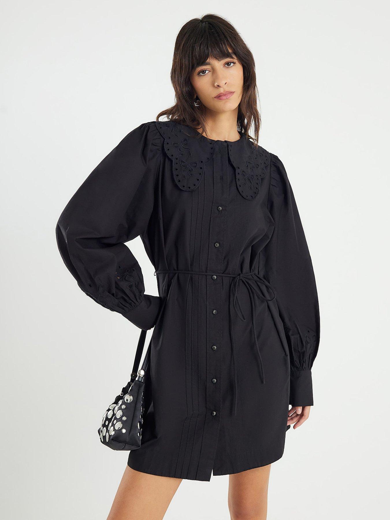 River Island Collar Mini Shirt Dress - Black