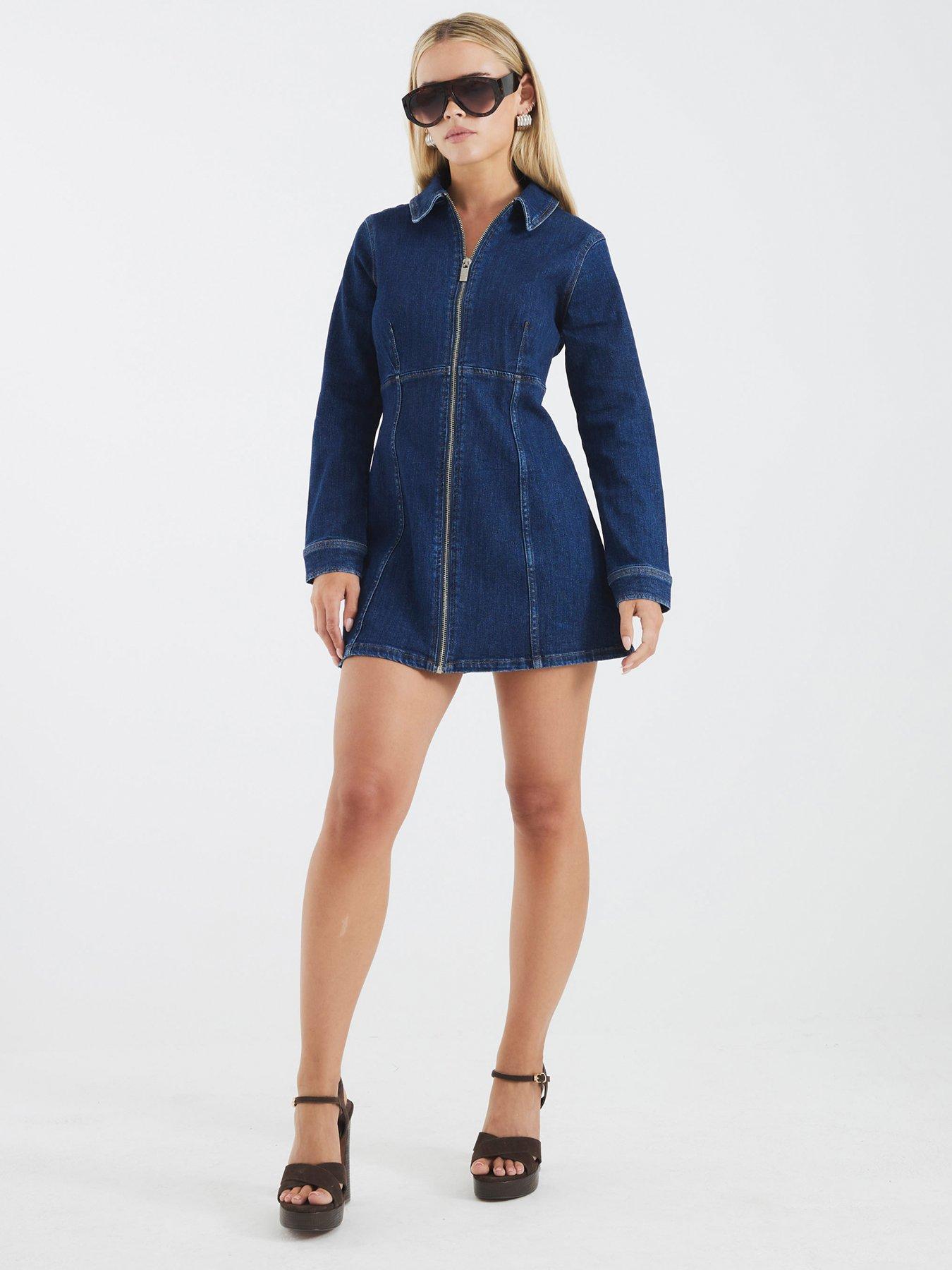 undefined Petite Zip Front Mini Dress - Blue