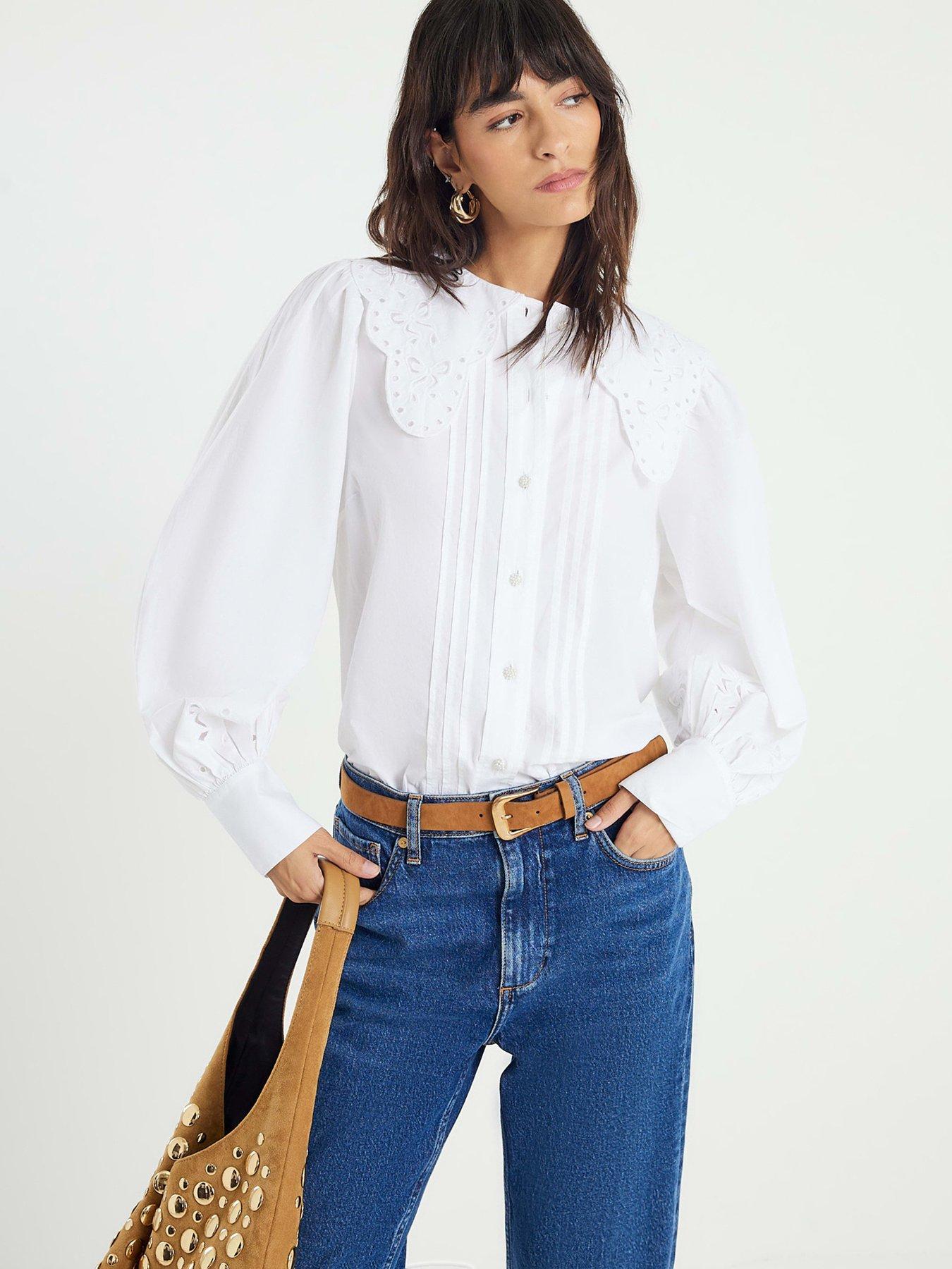 River Island: Long Sleeve Collar Blouse - White