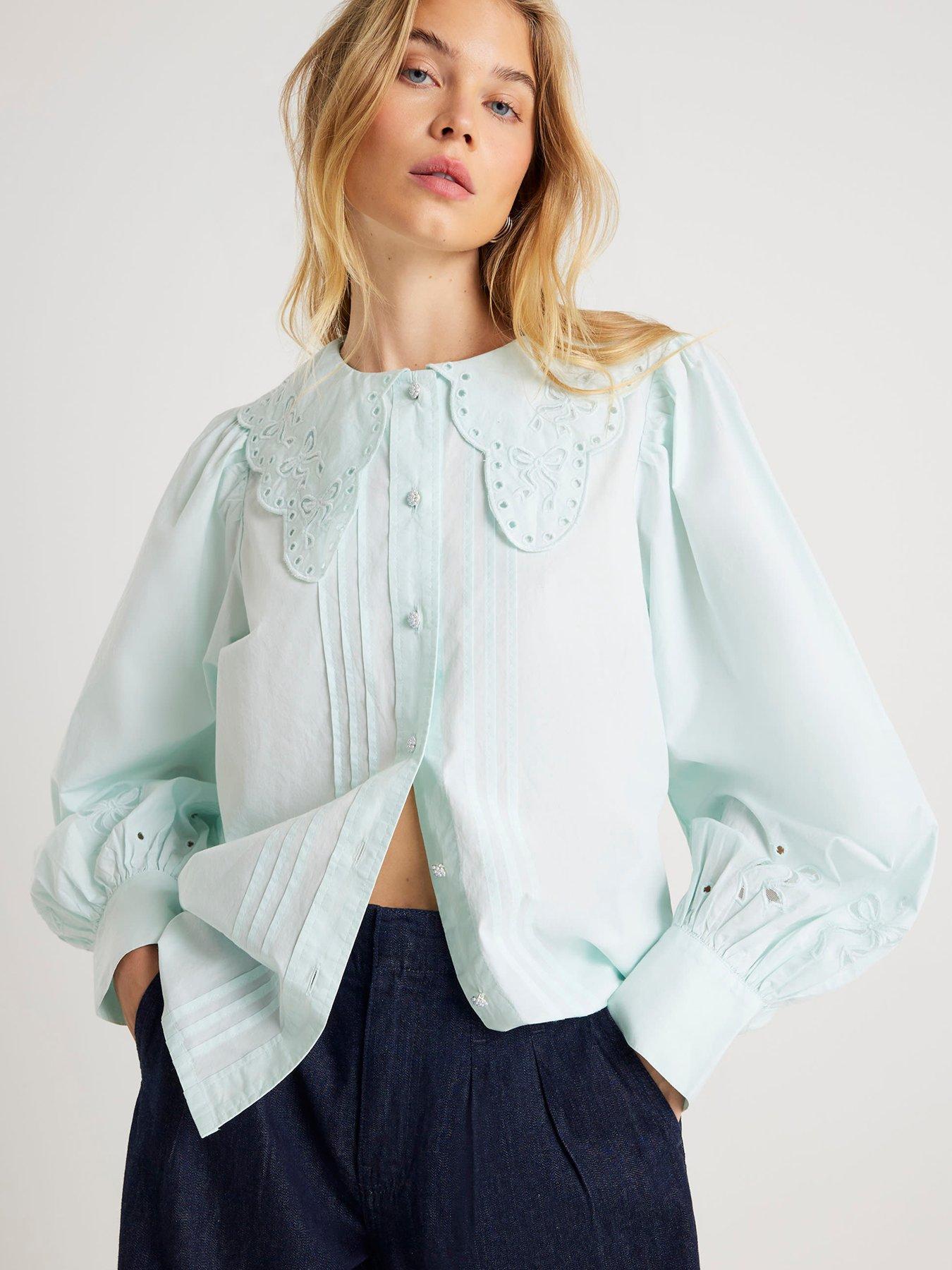 River Island: Long Sleeve Collar Blouse - Blue
