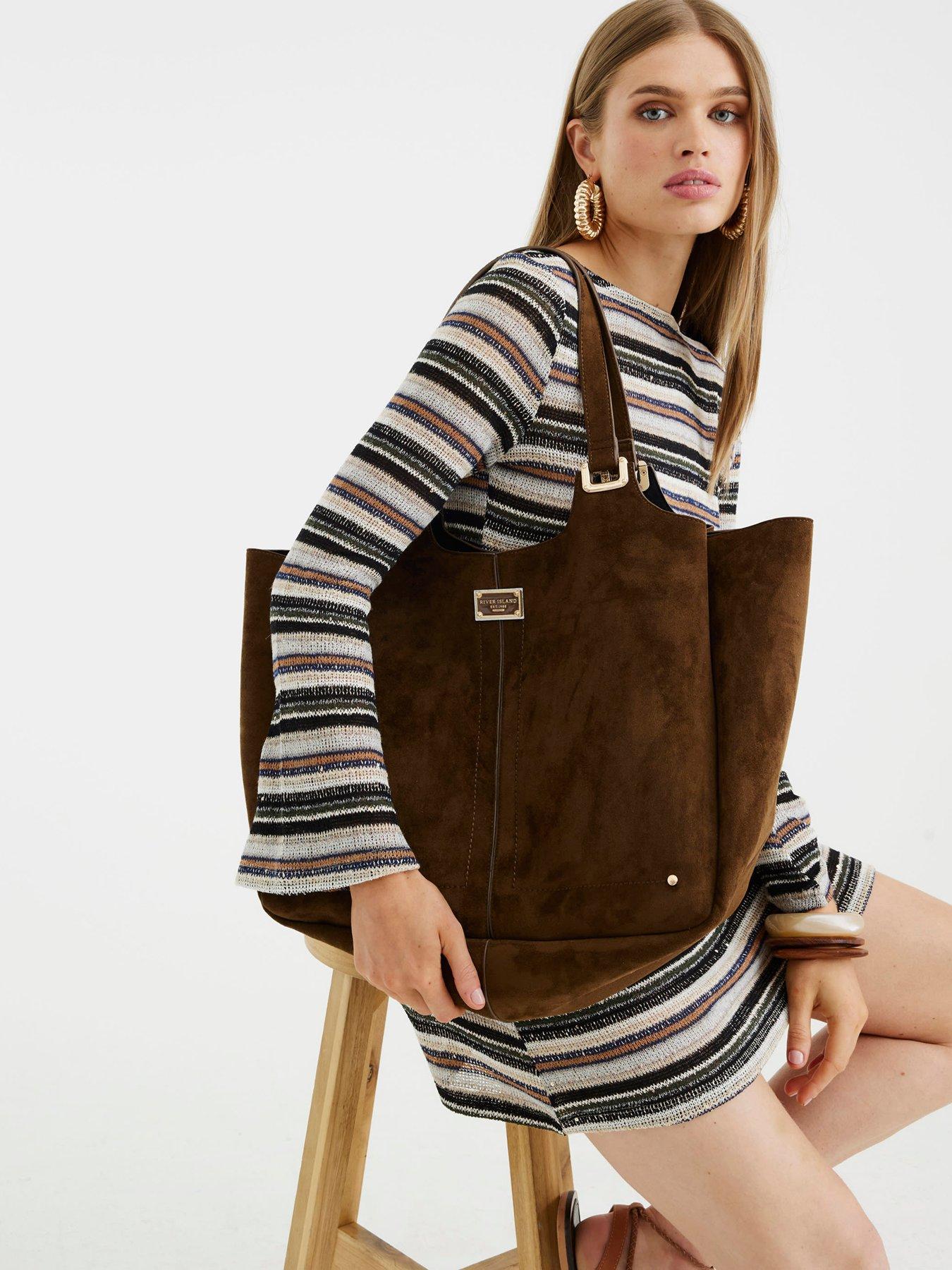 River Island: Suedette Winged Slouch - Brown