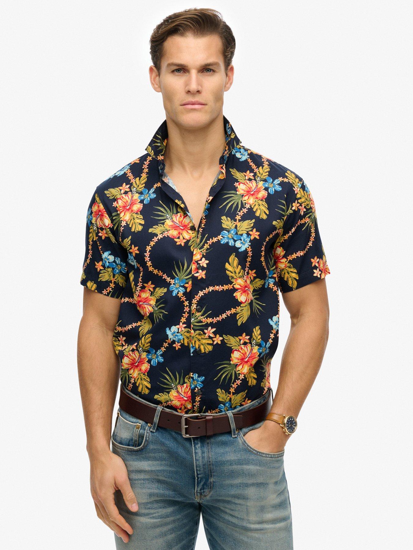 undefined Hawaiian Printed Short Sleeve Shirt - Navy