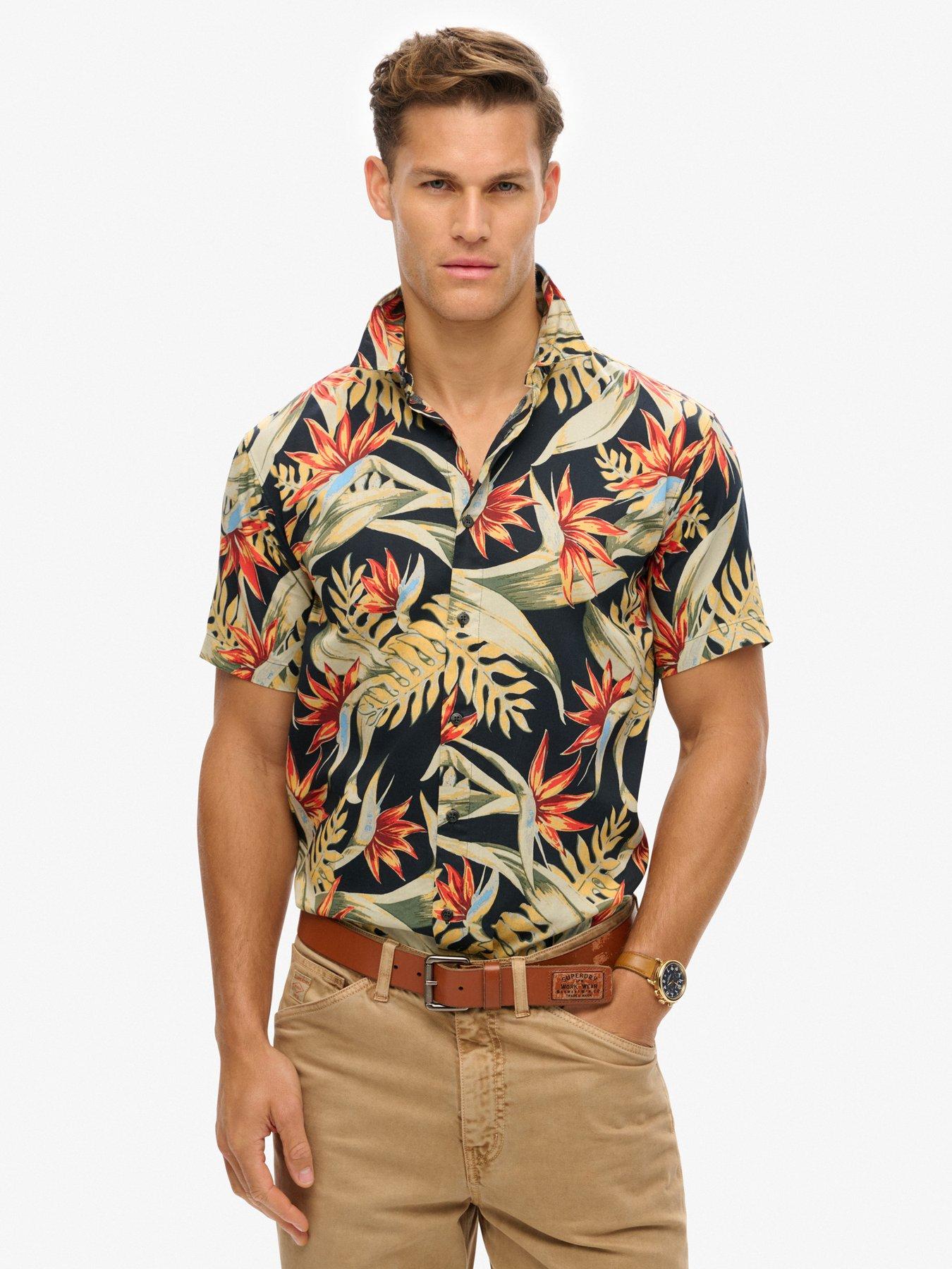 undefined Hawaiian Printed Short Sleeve Shirt - Navy
