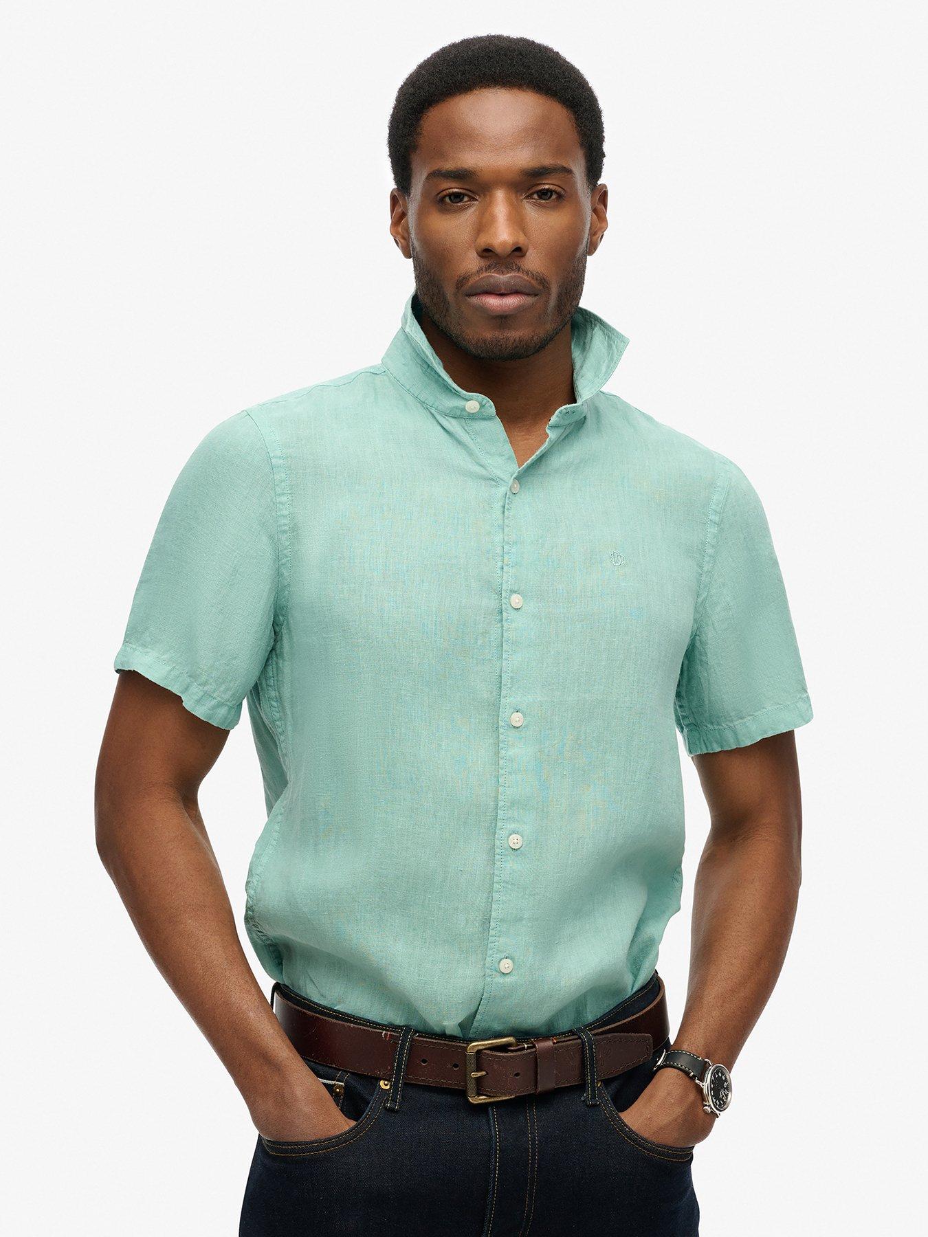 undefined Embroidered Vacation Linen Short Sleeve Shirt - Green