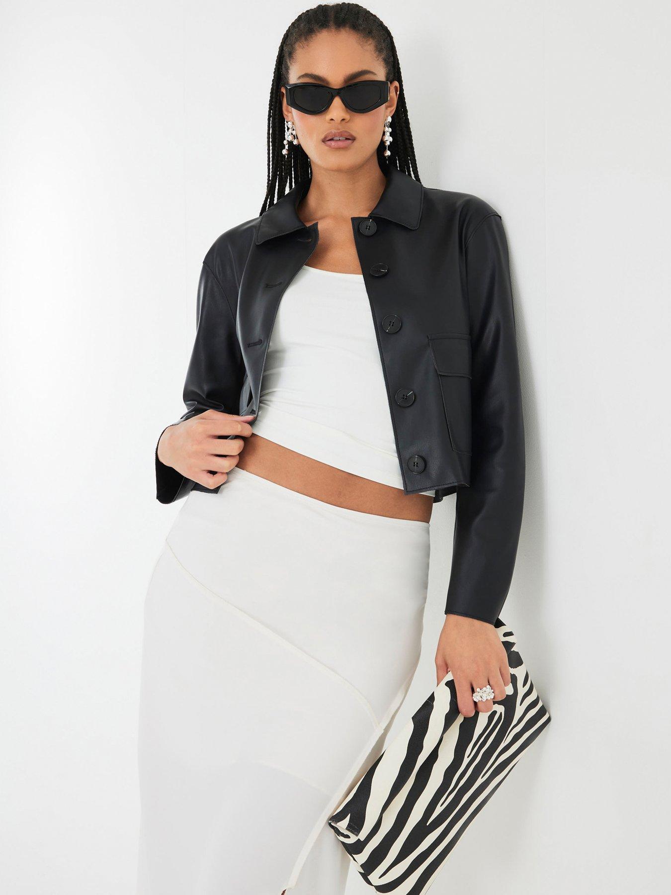 River Island Pu Button Through Jacket - Black