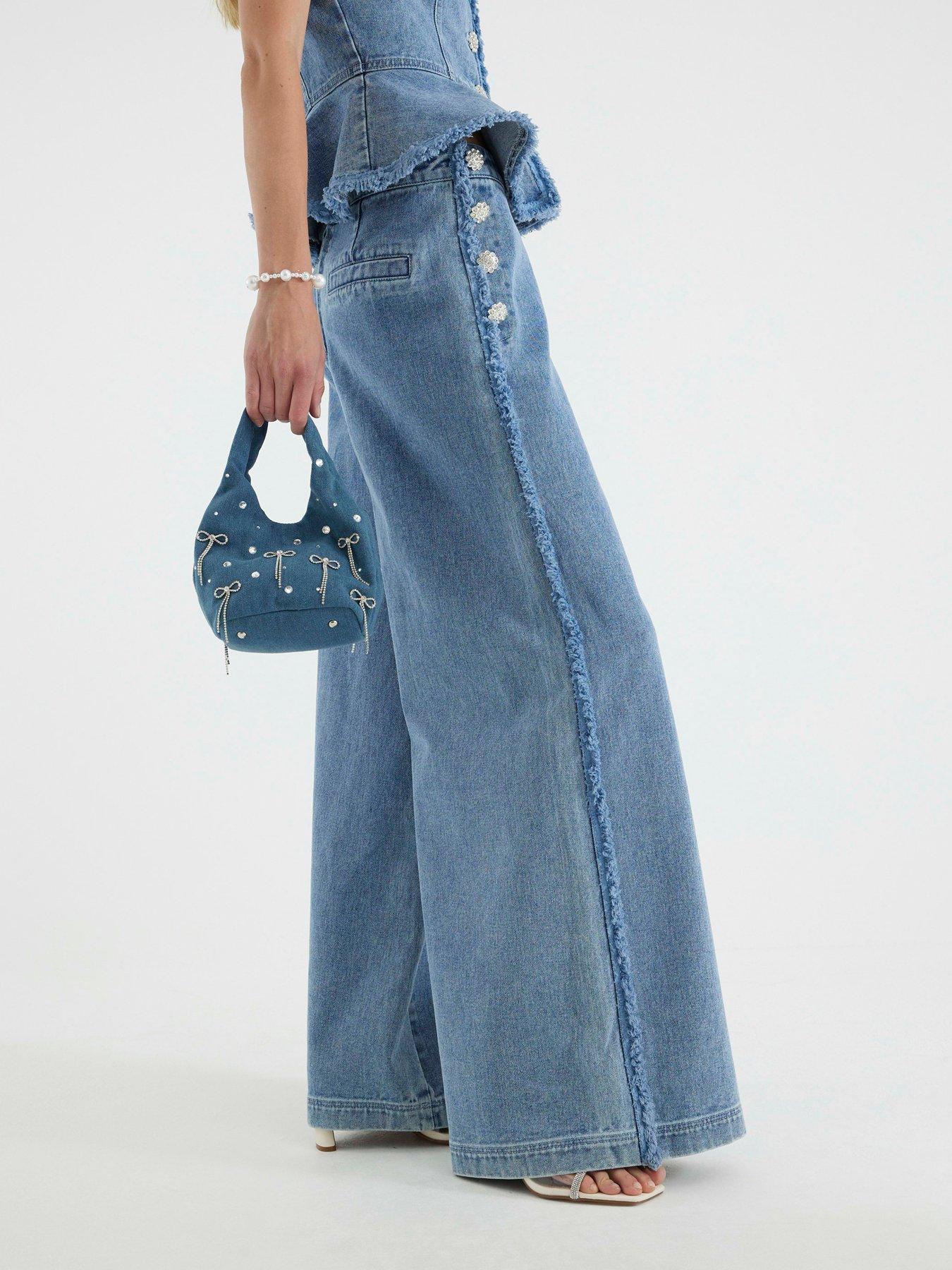 undefined Palazzo Bling Button Trouser - Blue