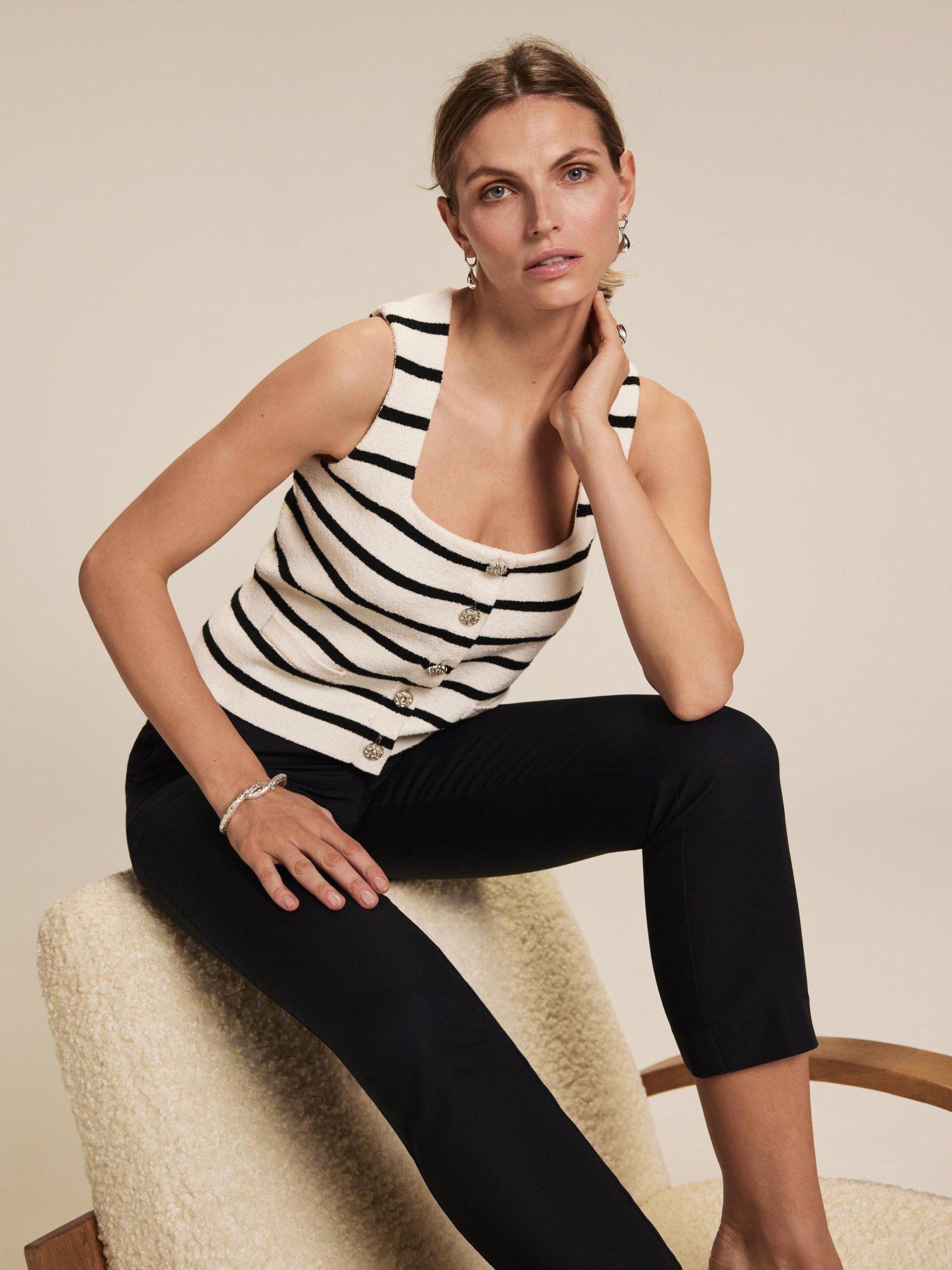 Image 2 of 6 of Mint Velvet Ivory Stripe Button Knit Top - White