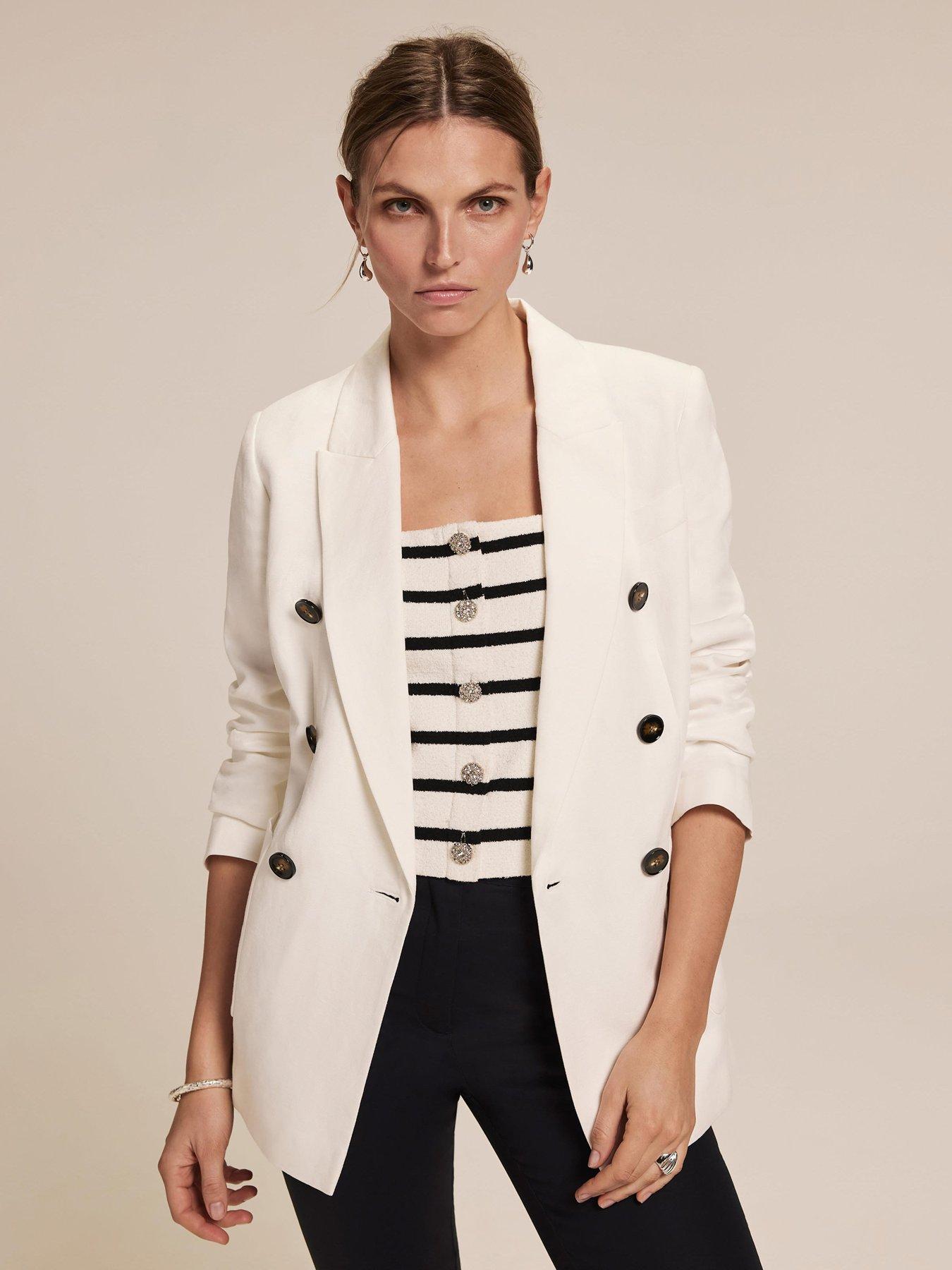 Image 3 of 6 of Mint Velvet Ivory Stripe Button Knit Top - White